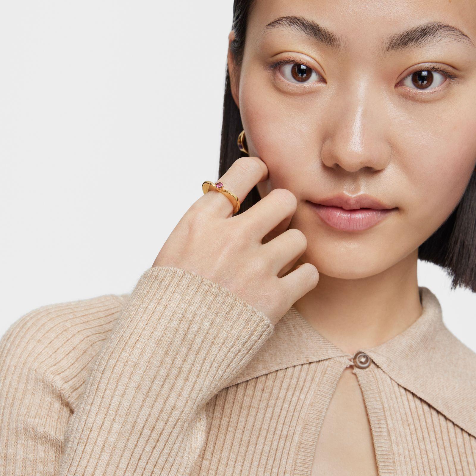 Anillo grande corazón con baño de oro 18 kt sobre plata-3