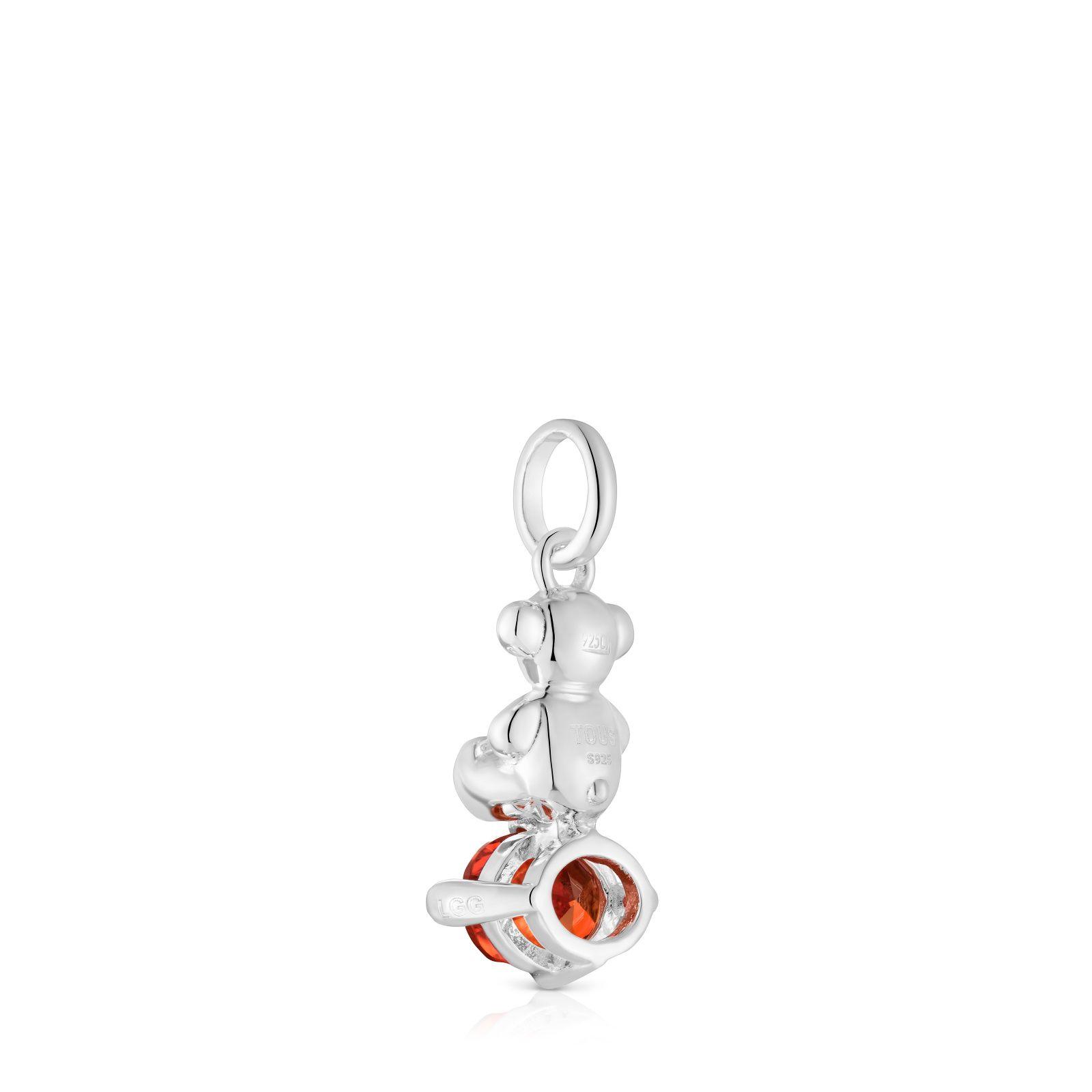 Colgante pequeño motivo oso de plata y zafiro naranja-2