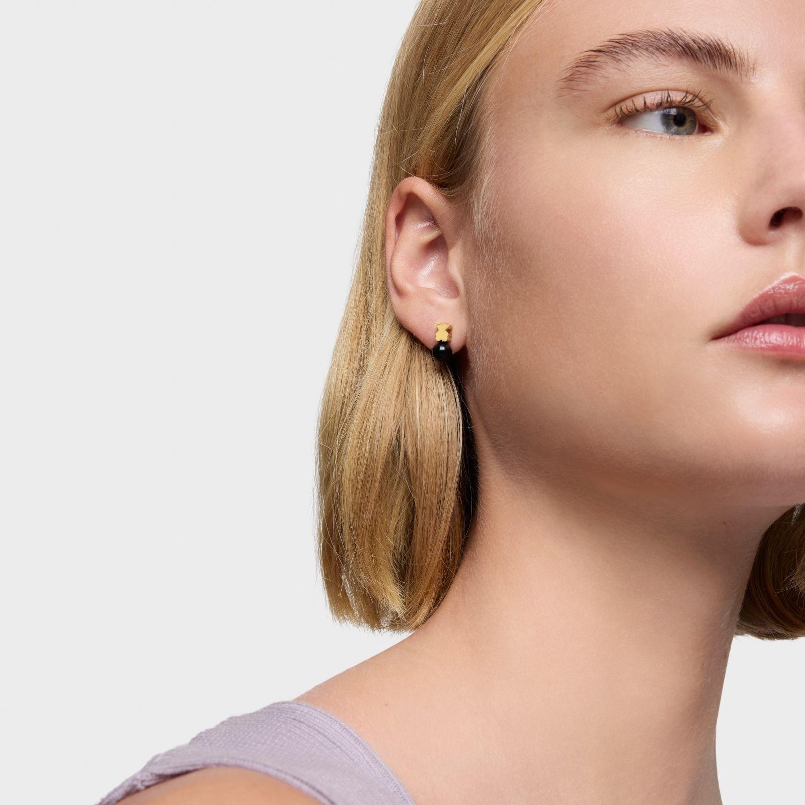 Aros con baño de oro 18 kt sobre plata y ónix Icon Mesh-3