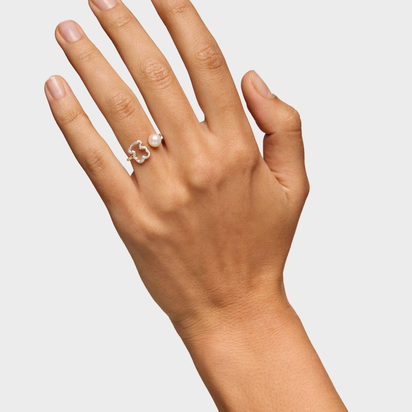 Anillo abierto de plata con perla cultivada New Silueta-5