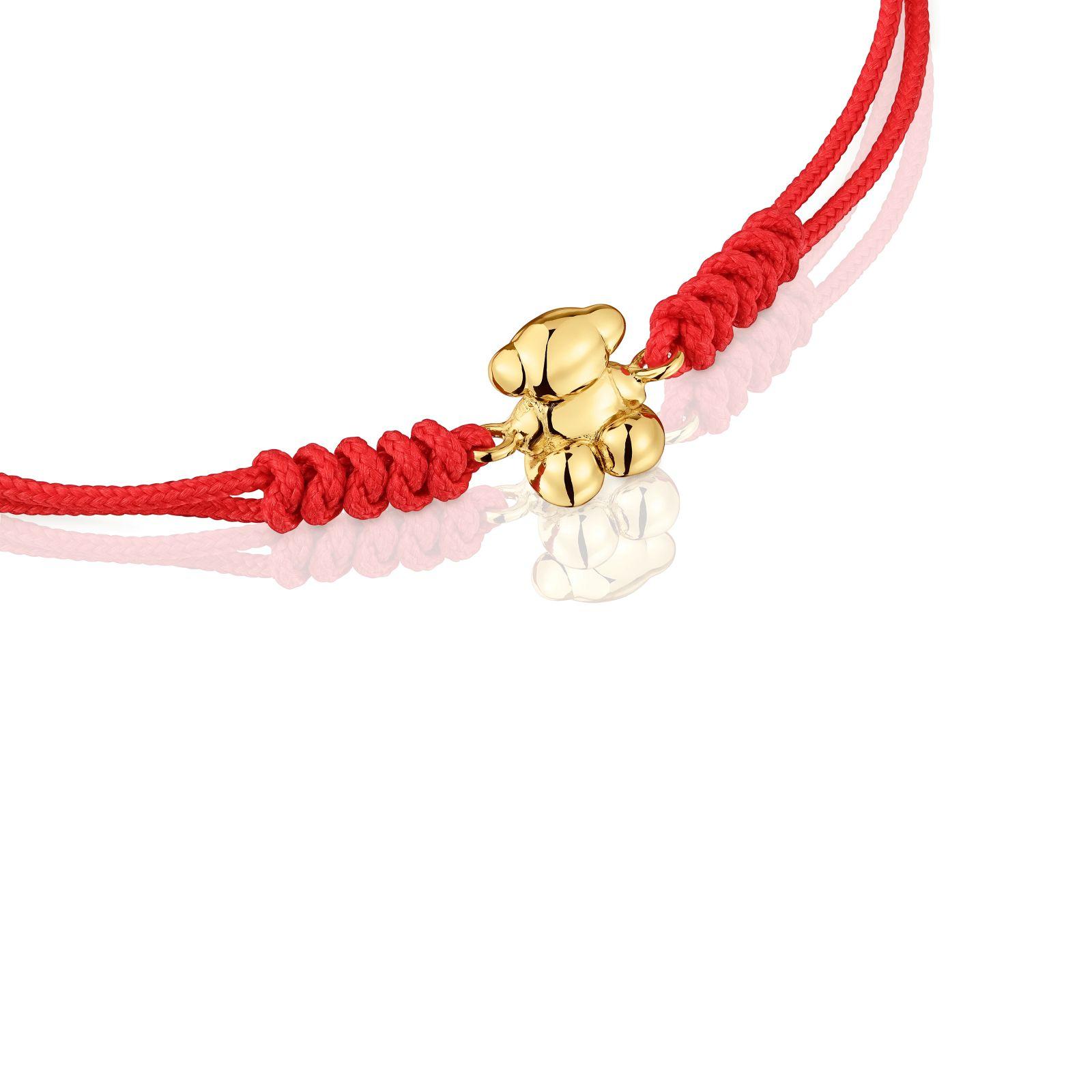 Pulsera de nylon y oso de oro en color rojo Bold Bear-2