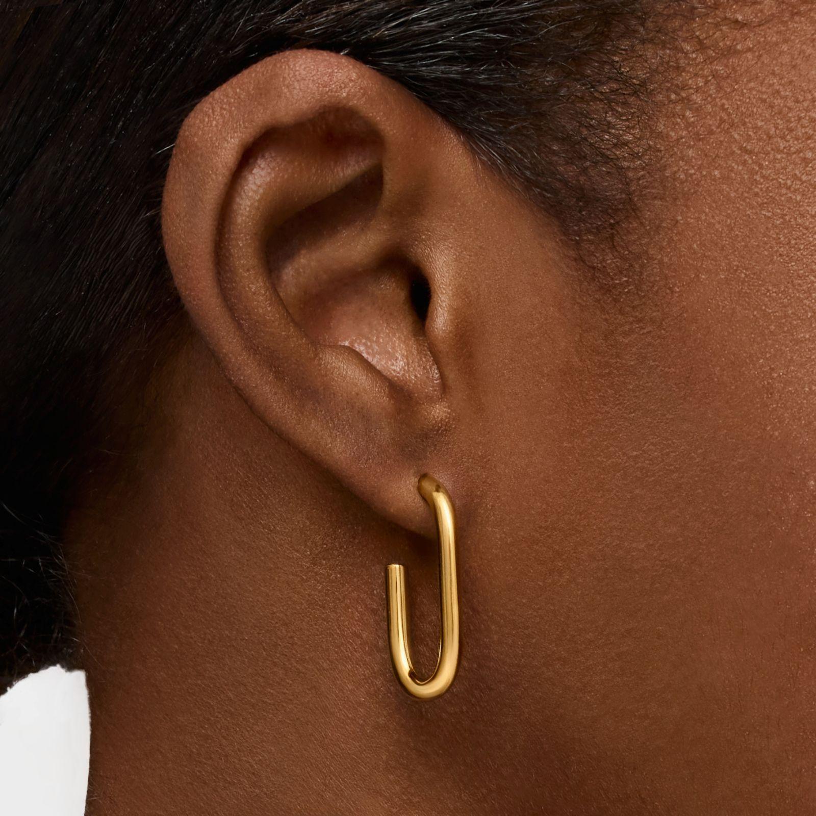Pendientes de aro largos con baño de oro 18 kt sobre plata 25 mm Basicos-5