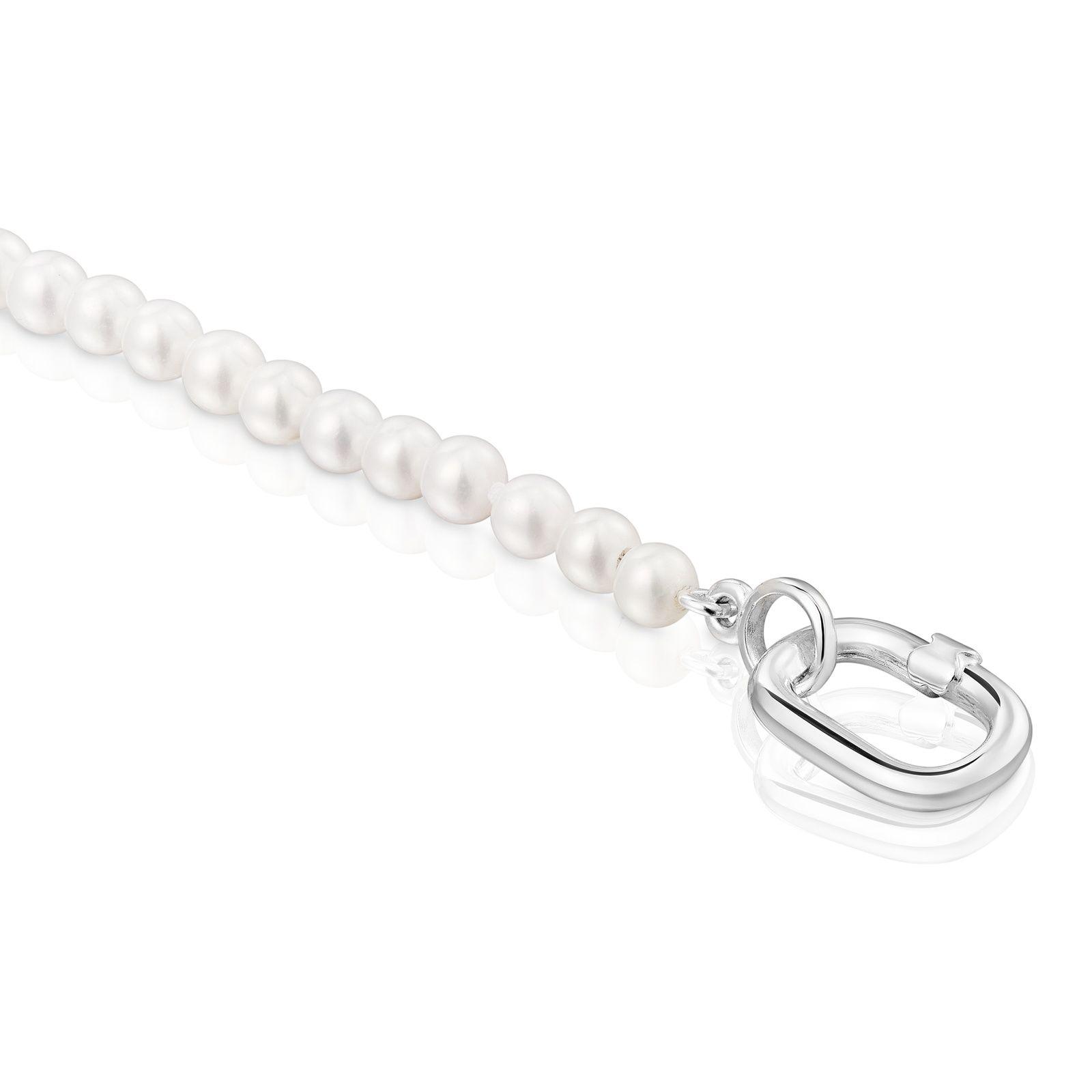 Pulsera con perlas cultivadas y anilla de plata Hold Oval-2