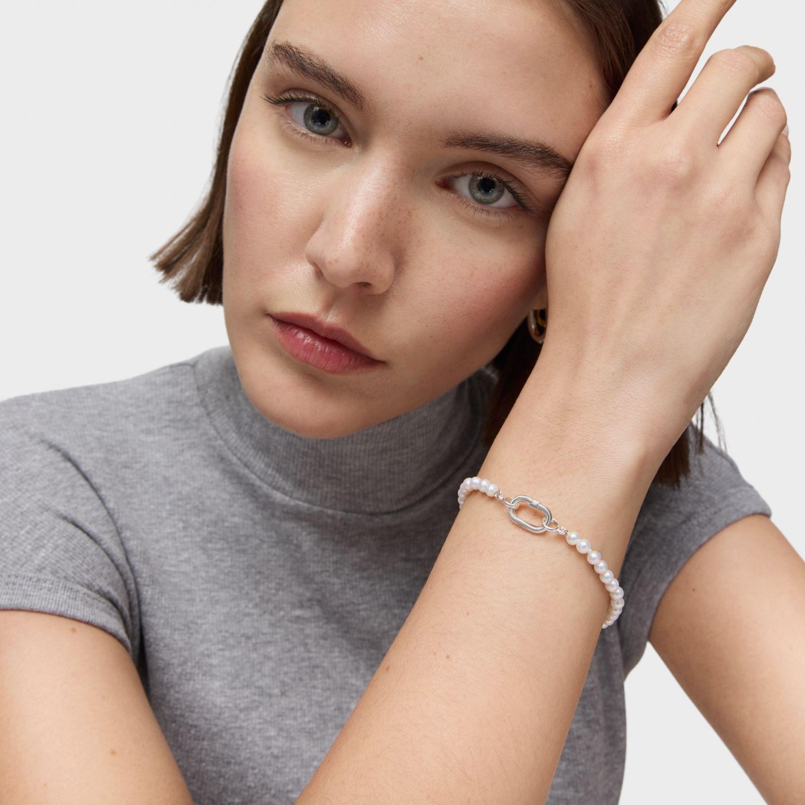 Pulsera con perlas cultivadas y anilla de plata Hold Oval-3