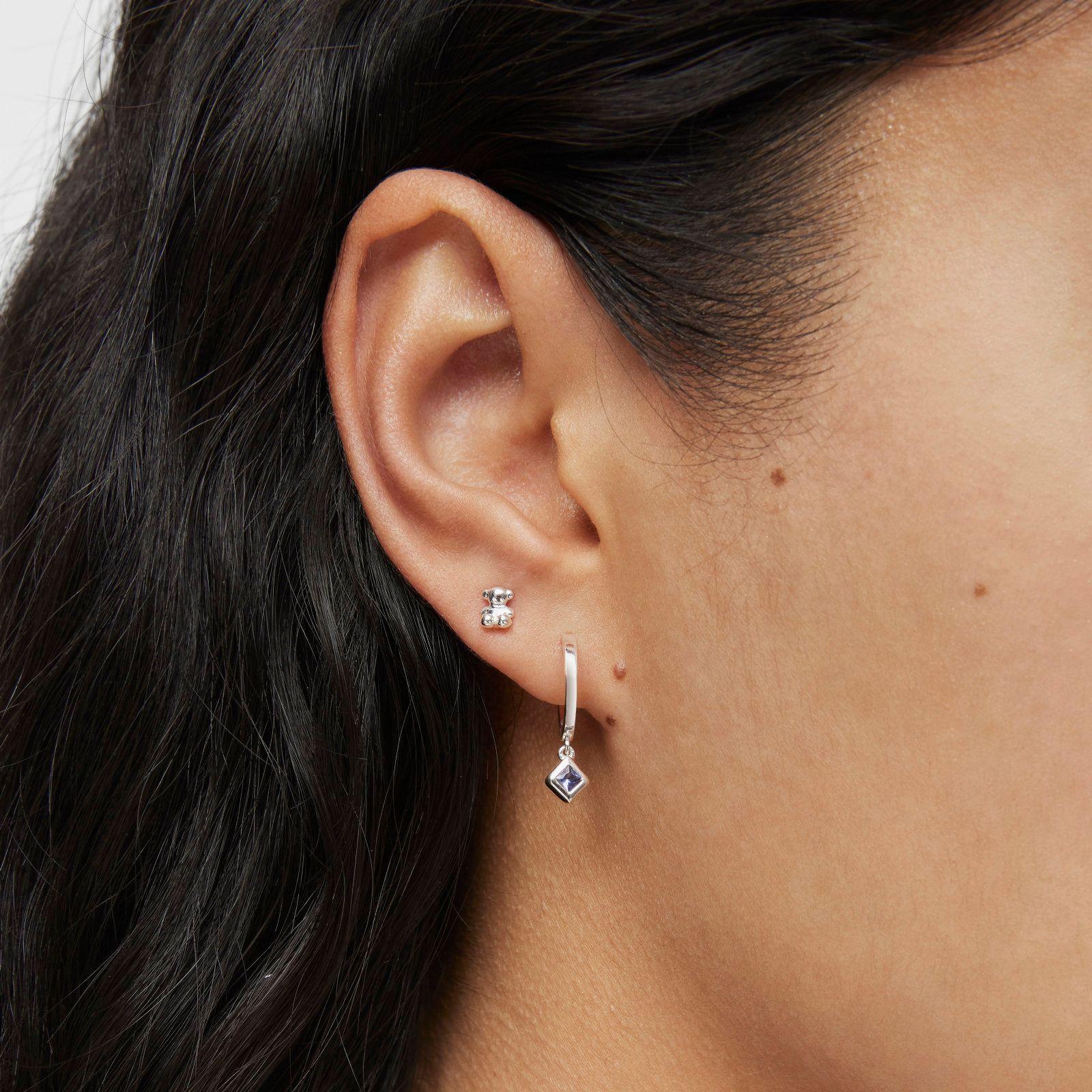 Pendientes corto/largo oso de plata y detalle iolita Basic Colors-4