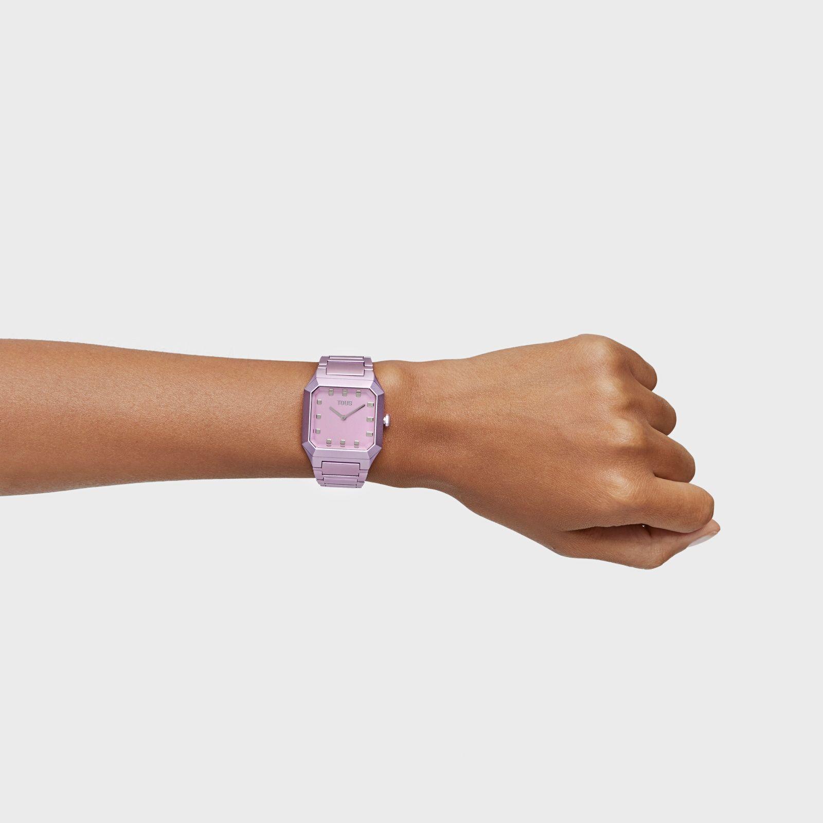 Reloj analógico con brazalete de aluminio rosa Karat Squared-3