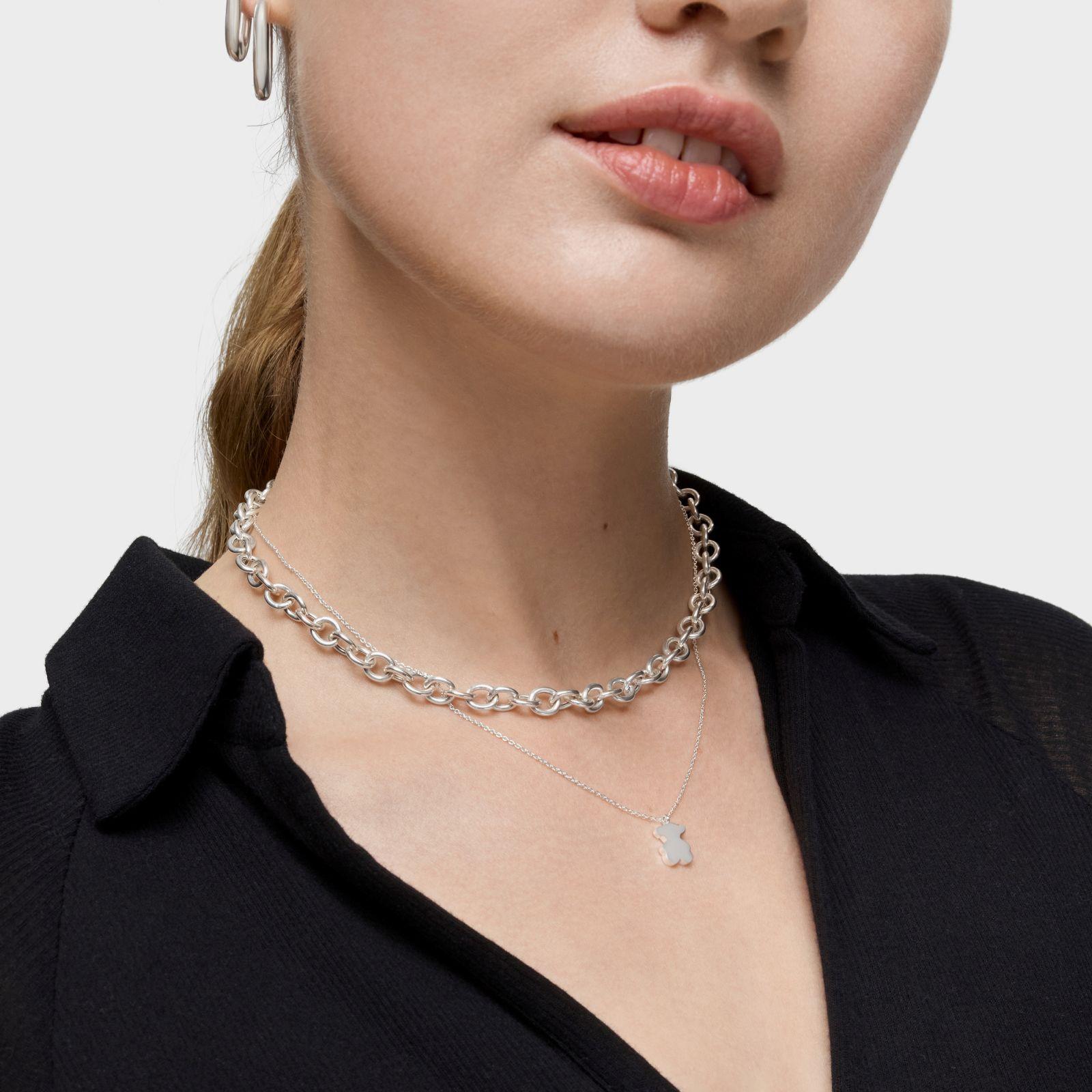 Collar corto de plata y motivo oso Sweet Dolls-5