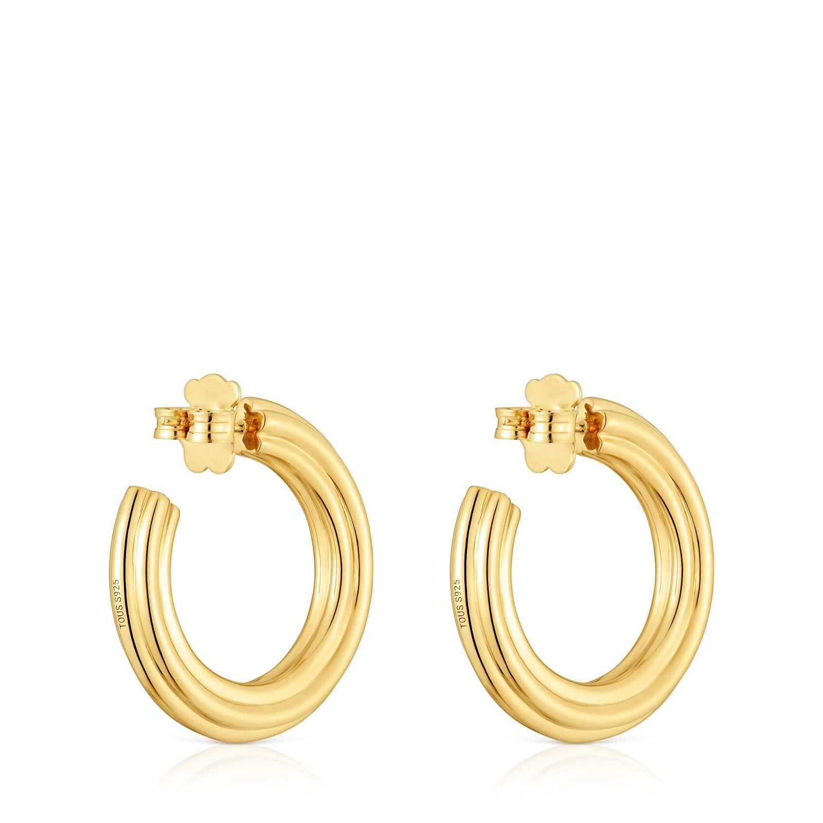 Pendientes aro largos plata con baño de oro y flor TOUS-2