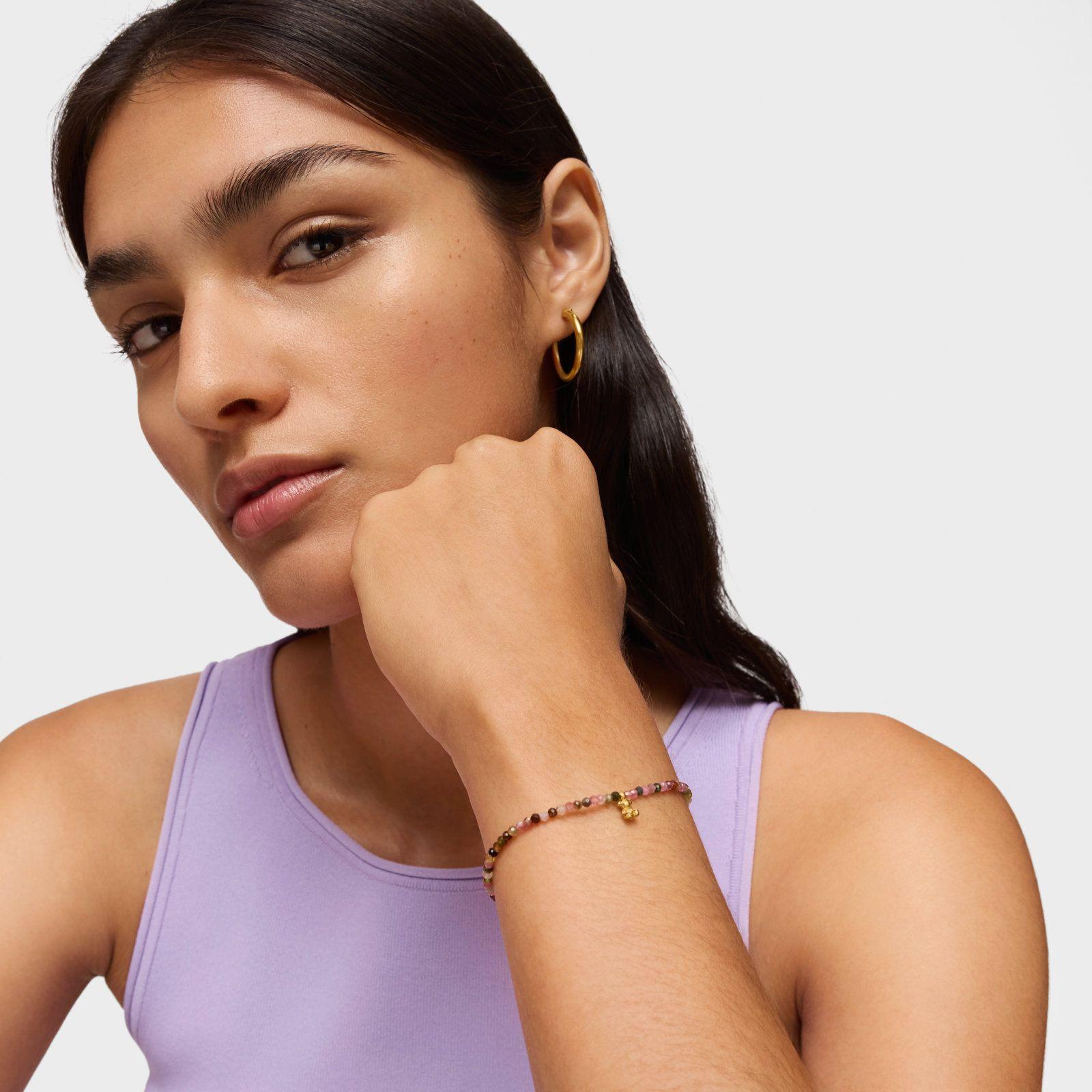 Pulsera elástica con baño de oro 18 kt sobre plata y turmalinas Bold Bear-3