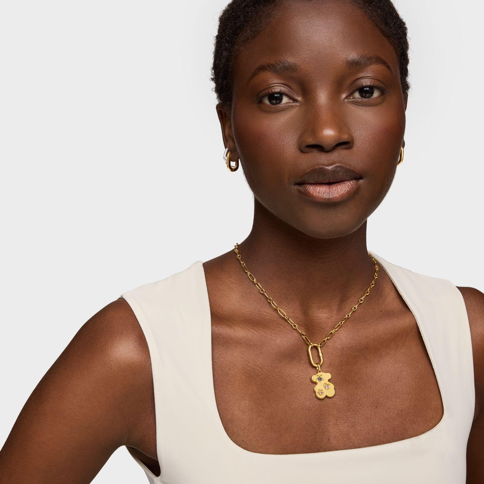 Colgante oso con baño de oro 18 kt sobre plata y zafiros creados en laboratorio Sweet Dolls LGG-4