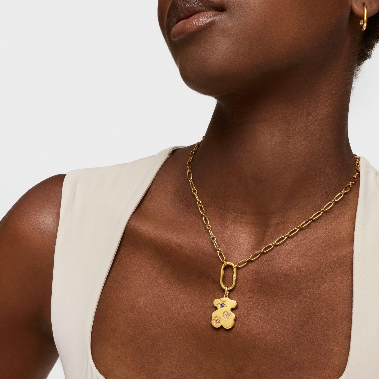 Colgante oso con baño de oro 18 kt sobre plata y zafiros creados en laboratorio Sweet Dolls LGG-6