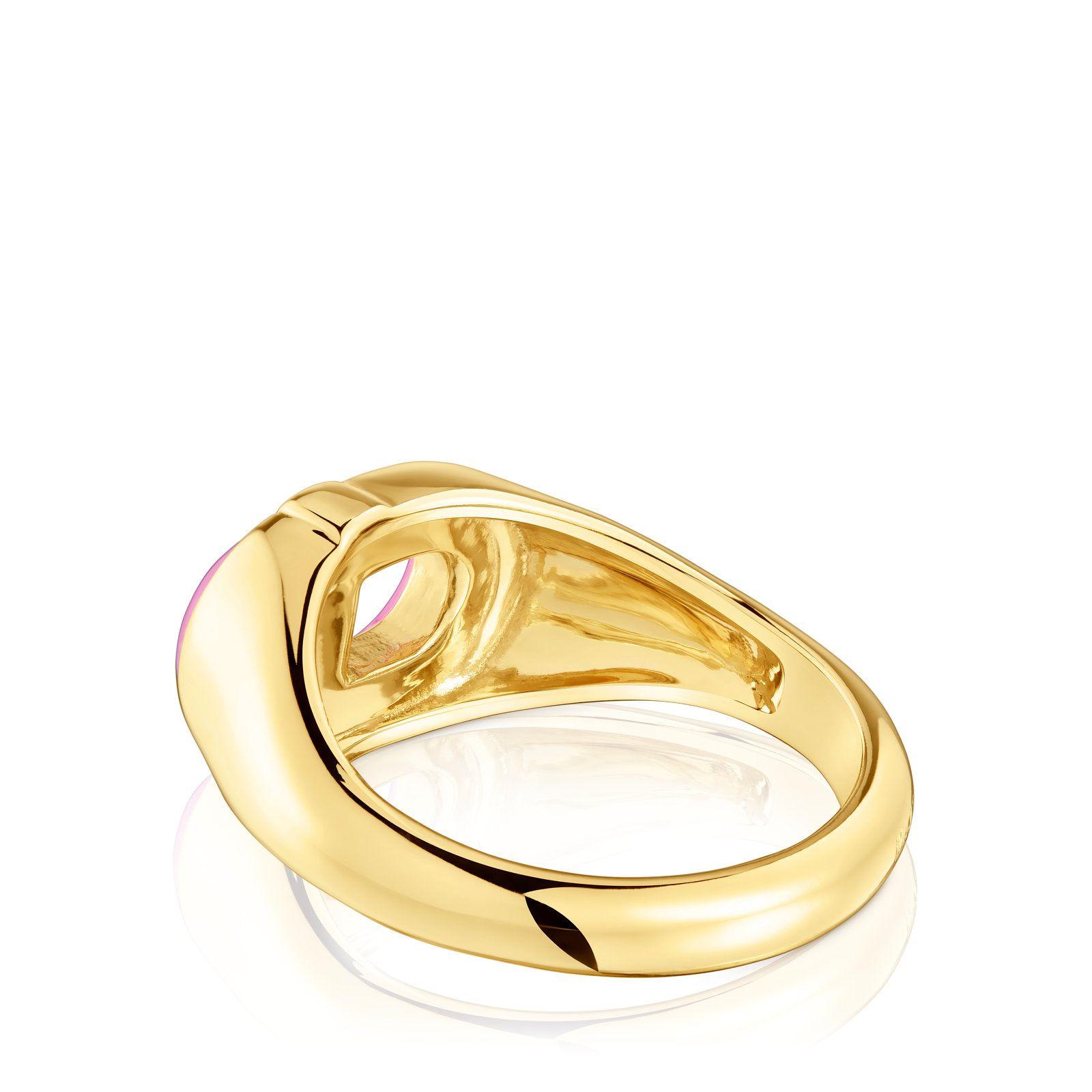 Sello con baño de oro 18 kt sobre plata y esmalte fucsia-2