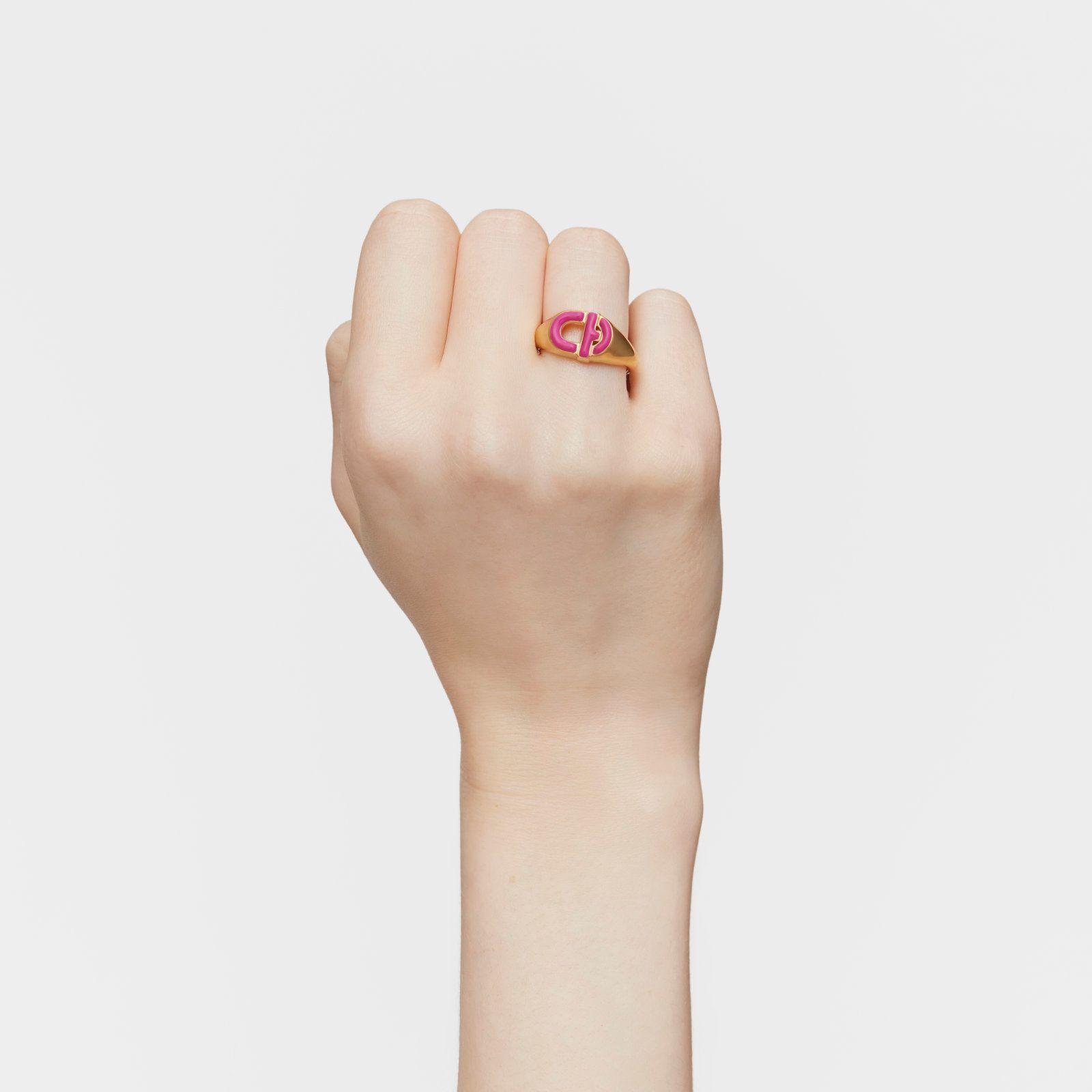Sello con baño de oro 18 kt sobre plata y esmalte fucsia-5