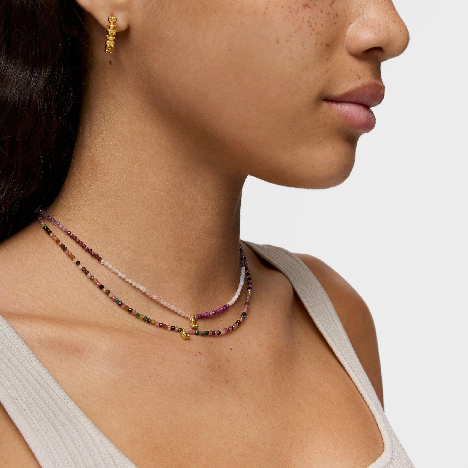 Collar corto con baño de oro 18 kt sobre plata y turmalinas Bold Bear-4