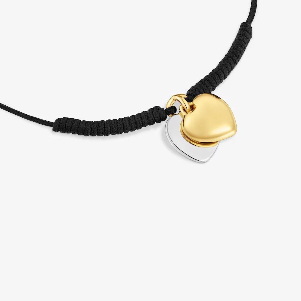 Pulsera doble corazón baño de oro 18 kt nylon negro Flechazo-2