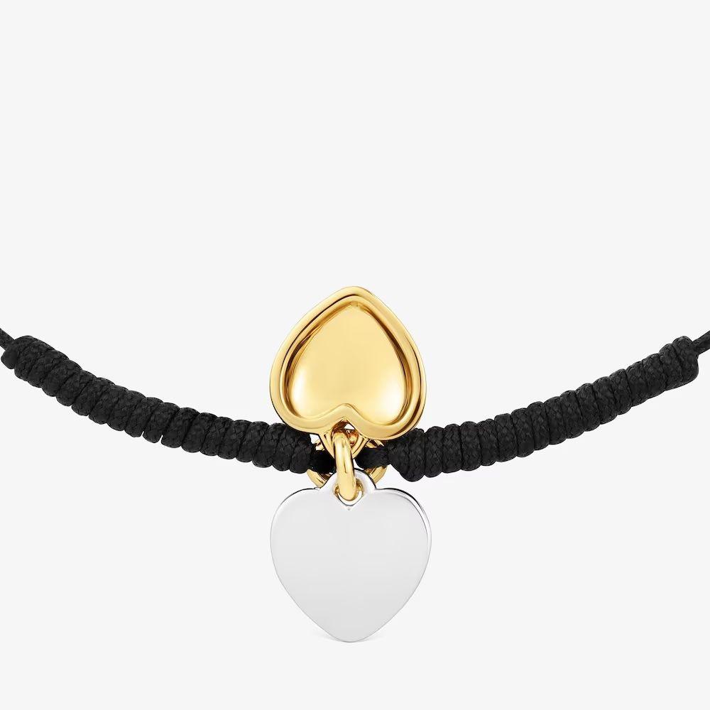Pulsera doble corazón baño de oro 18 kt nylon negro Flechazo-3