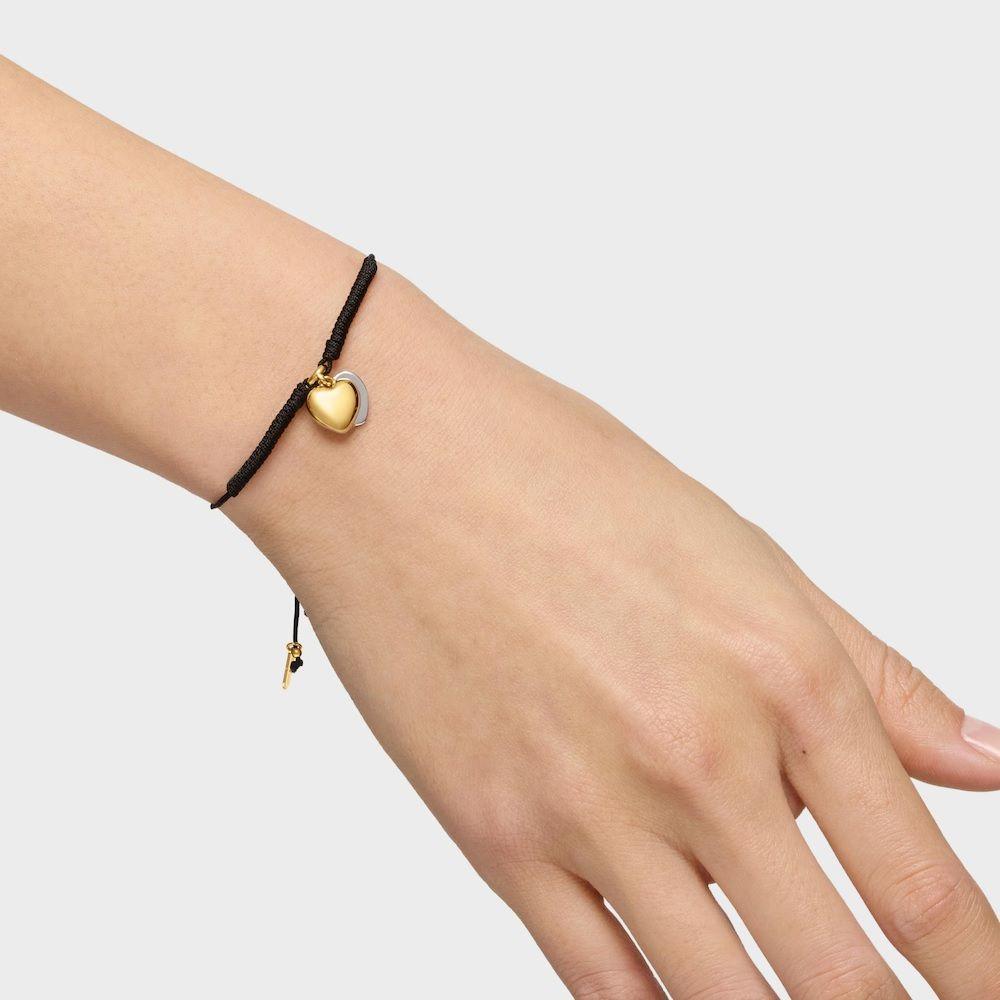 Pulsera doble corazón baño de oro 18 kt nylon negro Flechazo-6
