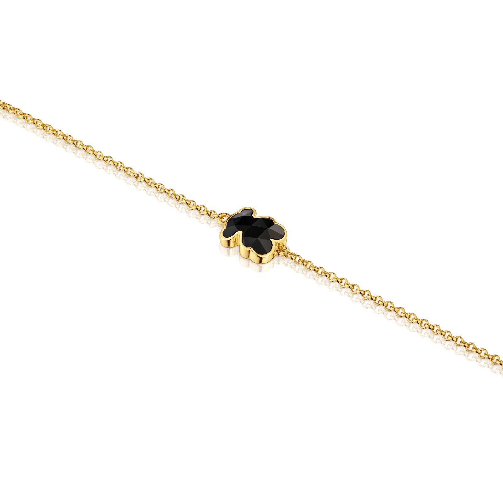 Pulsera cadena con baño de oro 18 kt sobre plata y motivo oso en ónix Icon Color-2