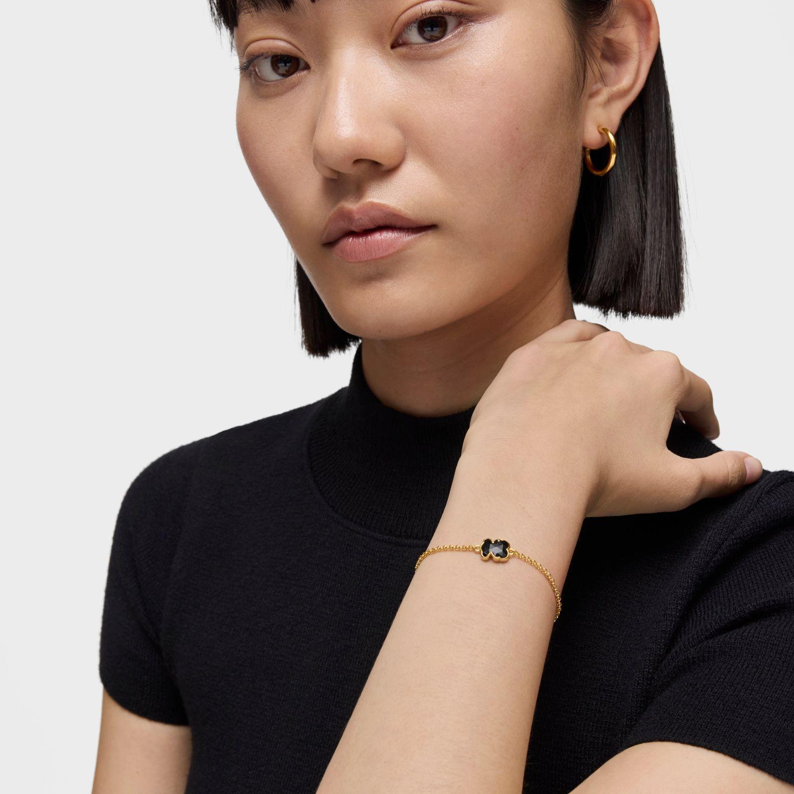 Pulsera cadena con baño de oro 18 kt sobre plata y motivo oso en ónix Icon Color-3