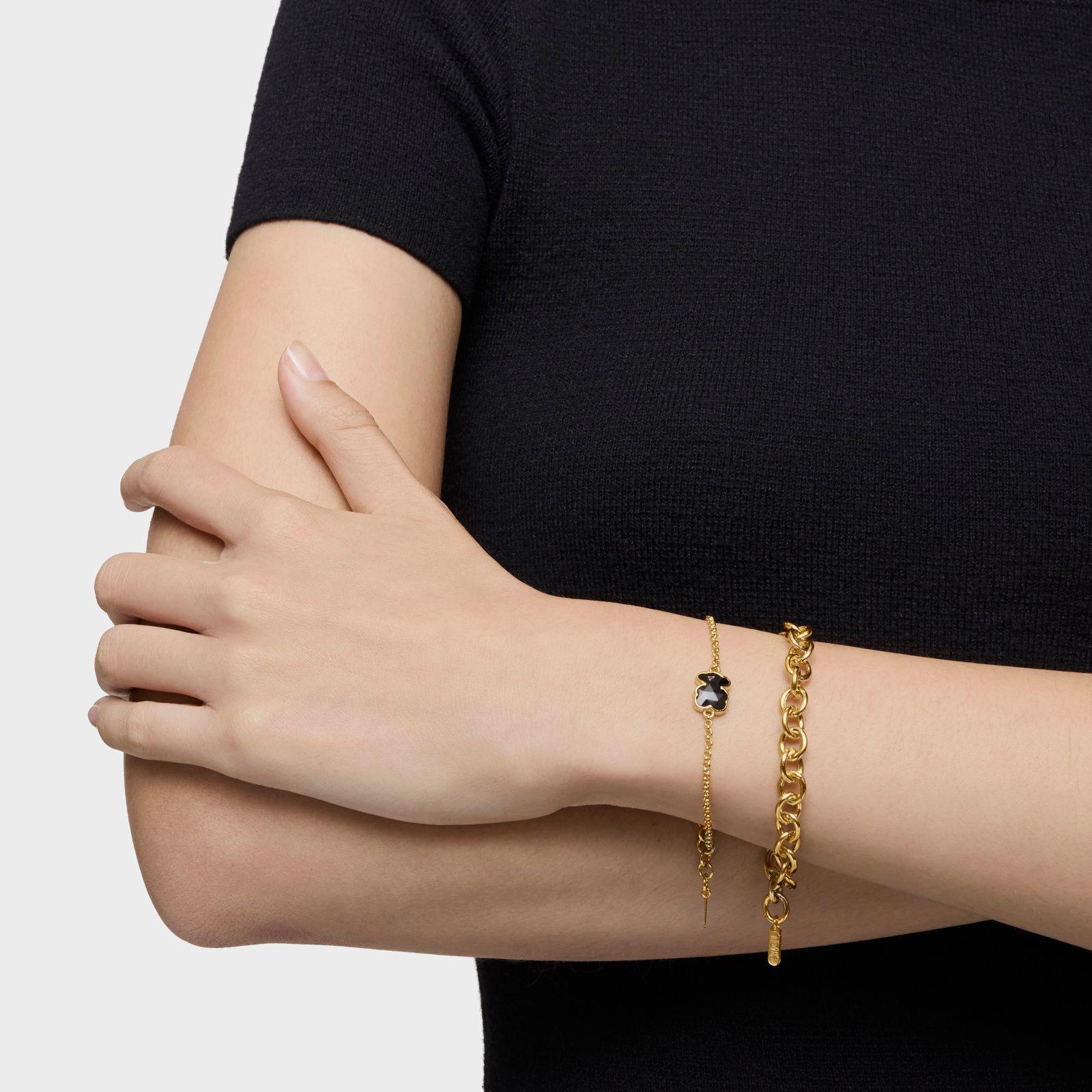 Pulsera cadena con baño de oro 18 kt sobre plata y motivo oso en ónix Icon Color-4