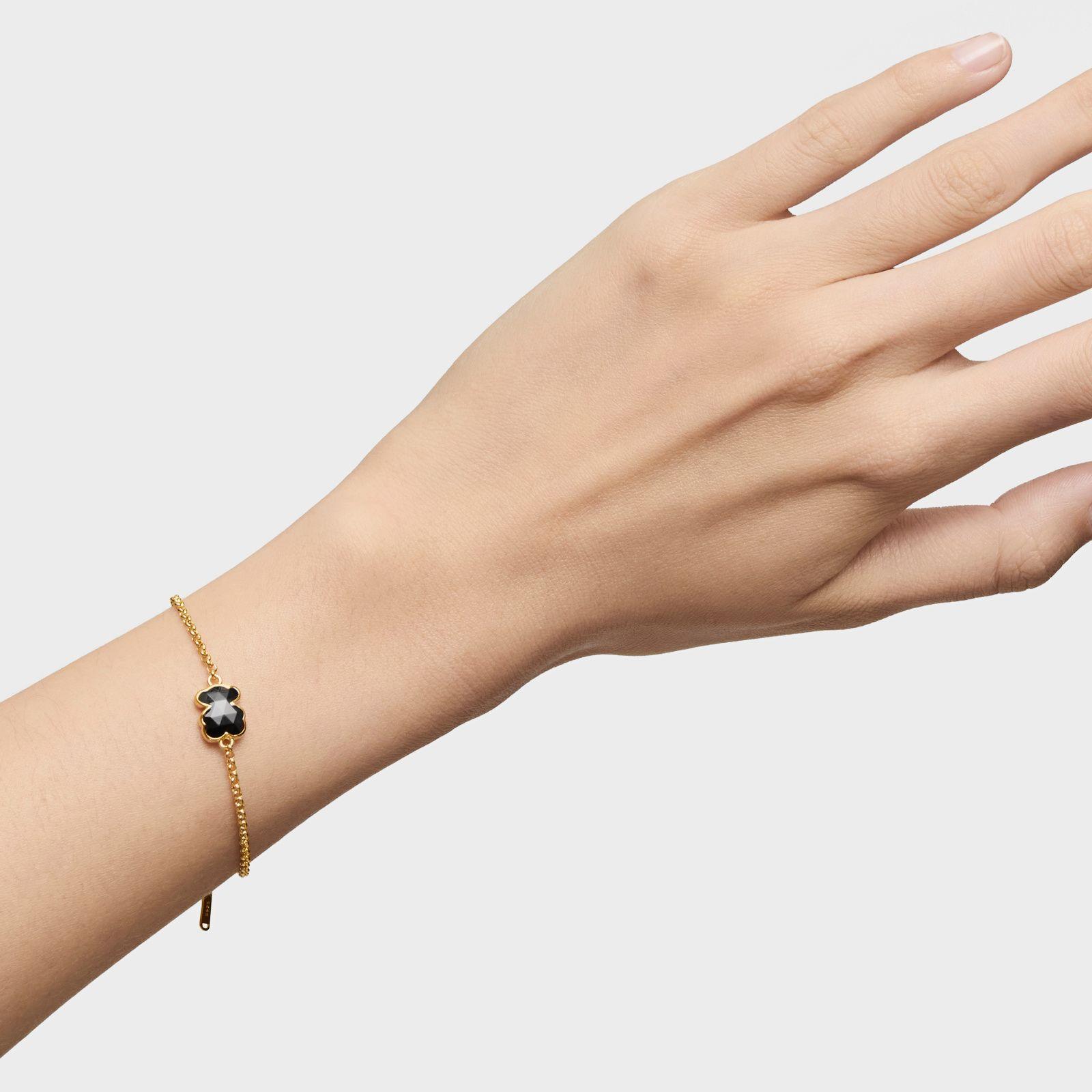Pulsera cadena con baño de oro 18 kt sobre plata y motivo oso en ónix Icon Color-5