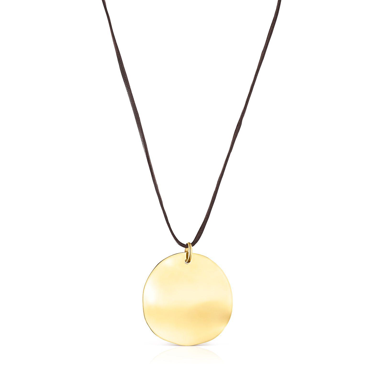 Collar Nenufar pétalo de plata vermeil y cordón marrón Tous-0
