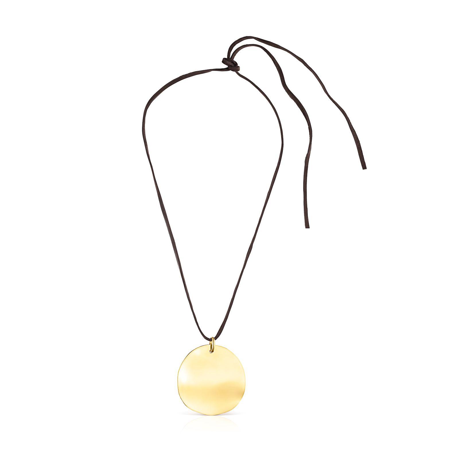Collar Nenufar pétalo de plata vermeil y cordón marrón Tous-1