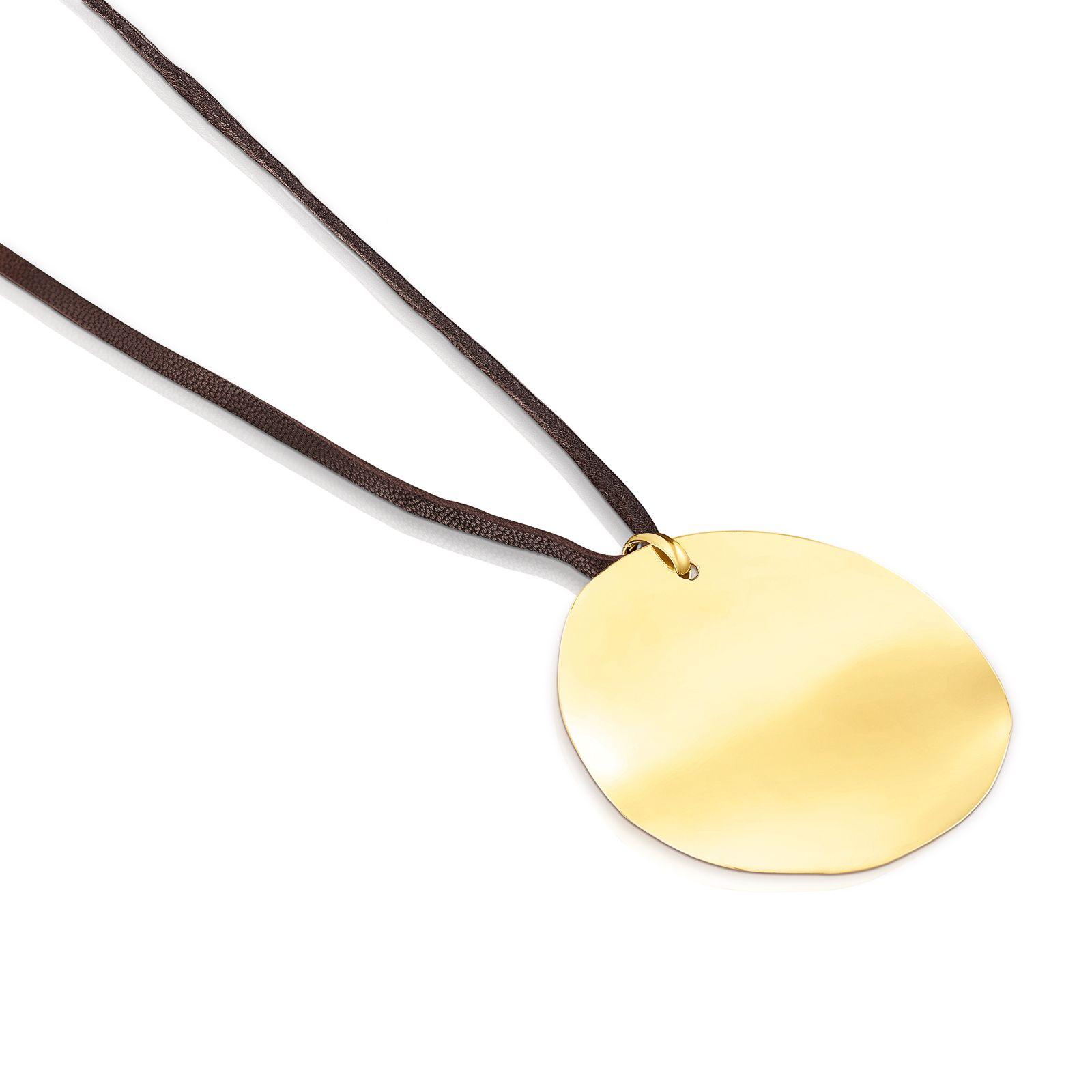 Collar Nenufar pétalo de plata vermeil y cordón marrón Tous-2