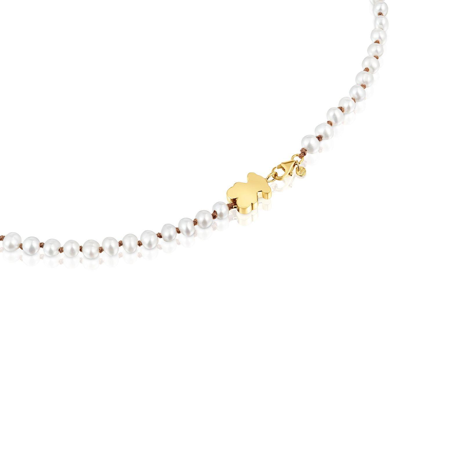 Collar corto TOUS perlas y oso de oro 10 mm-1