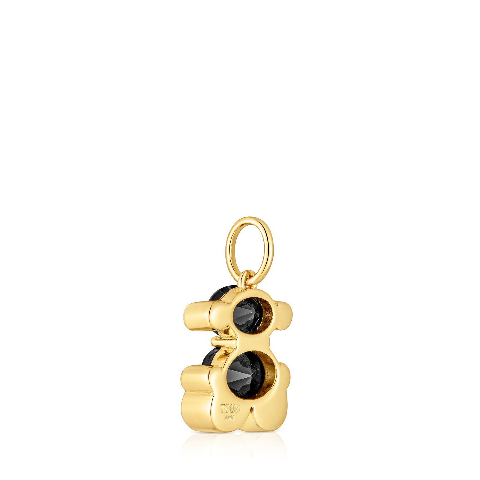 Colgante pequeño motivo oso con baño de oro 18 kt sobre plata y ónix Color Bear-2