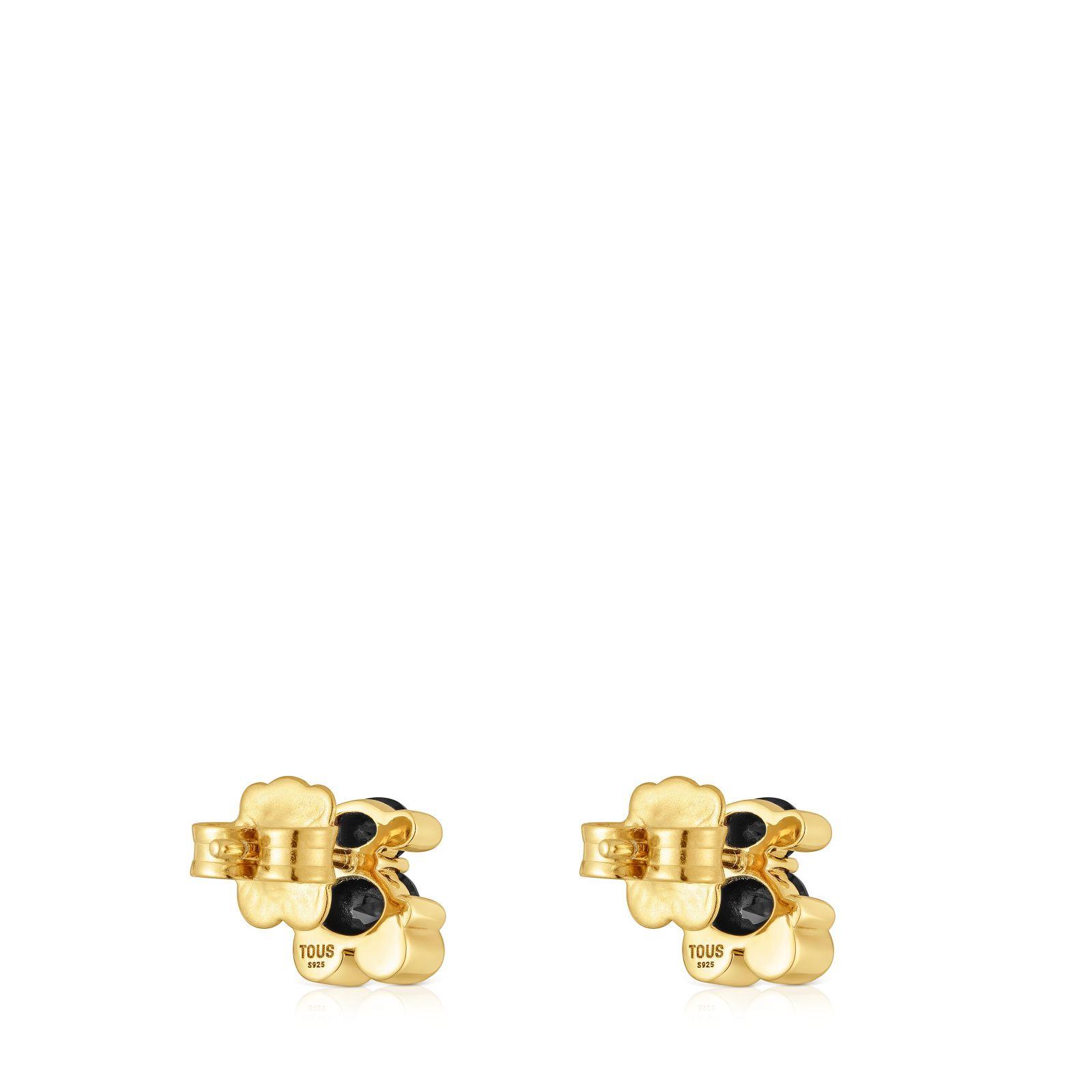 Pendientes oso oro 18 kt sobre plata y ónix 8 mm Bear-2