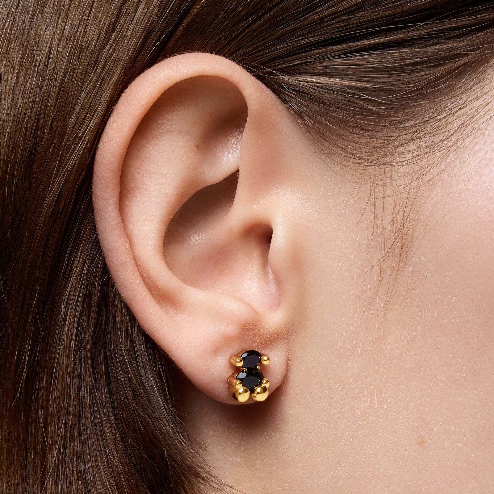 Pendientes oso oro 18 kt sobre plata y ónix 8 mm Bear-5