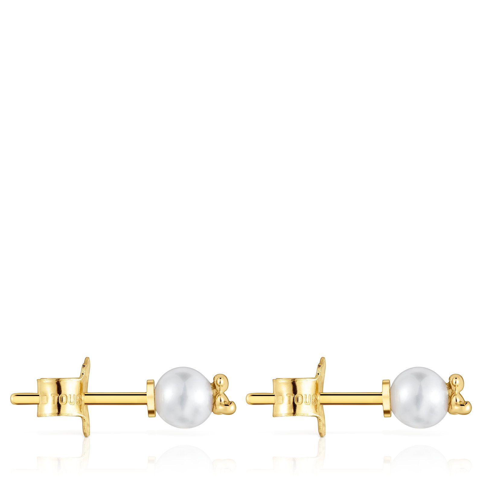 Aros de oro con perla cultivada y motivo oso Bold Bear-1
