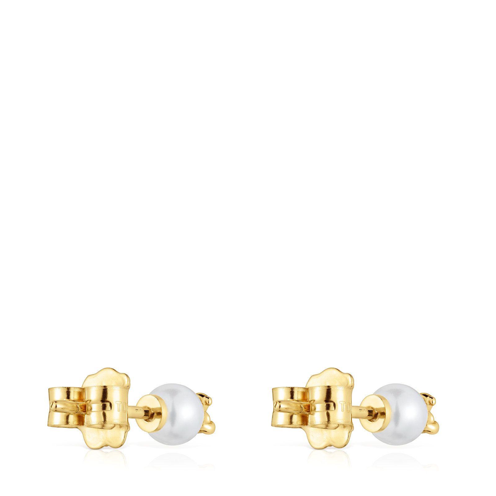 Aros de oro con perla cultivada y motivo oso Bold Bear-2