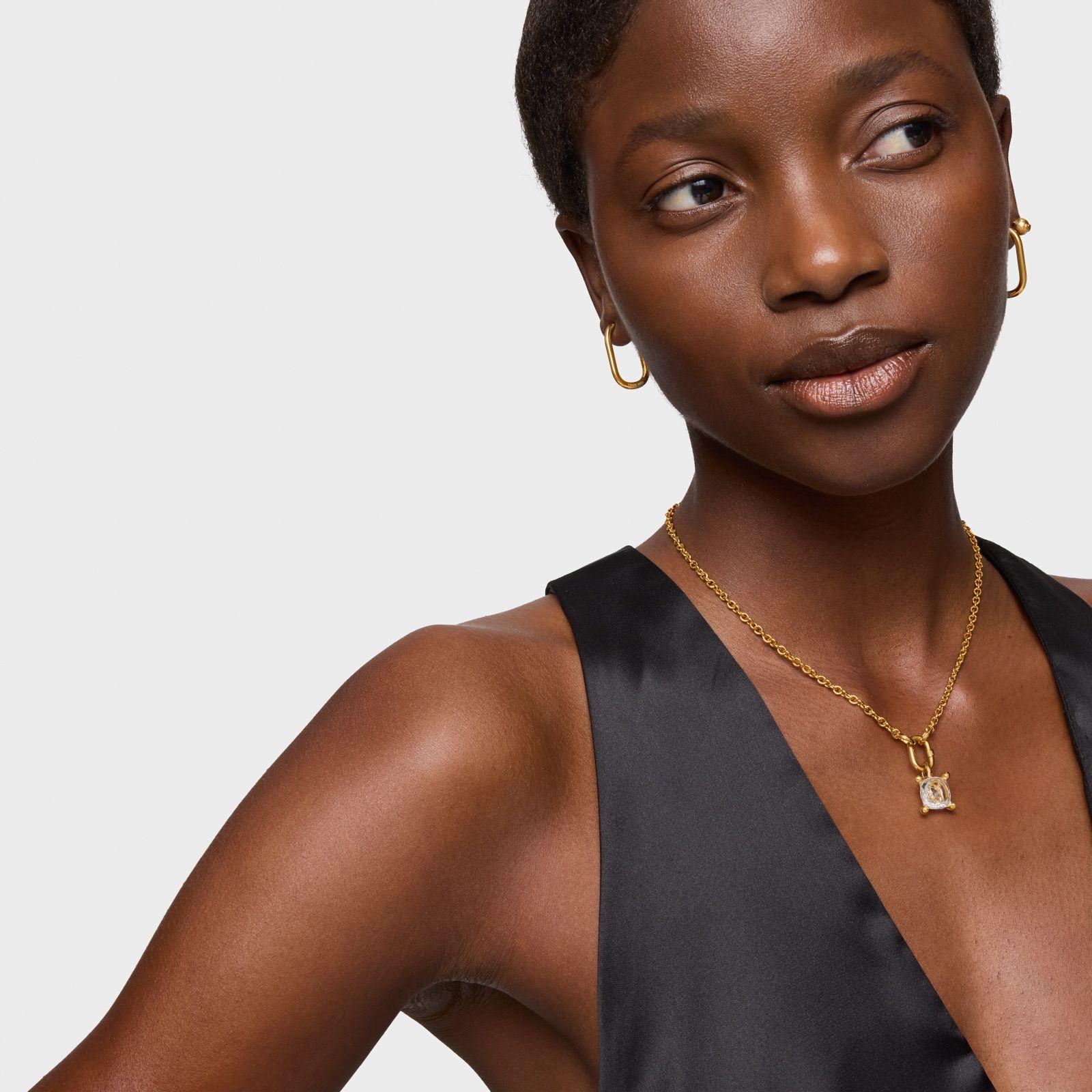 Colgante pequeño con baño de oro 18 kt sobre plata y cuarzo cristal de roca Color White-3