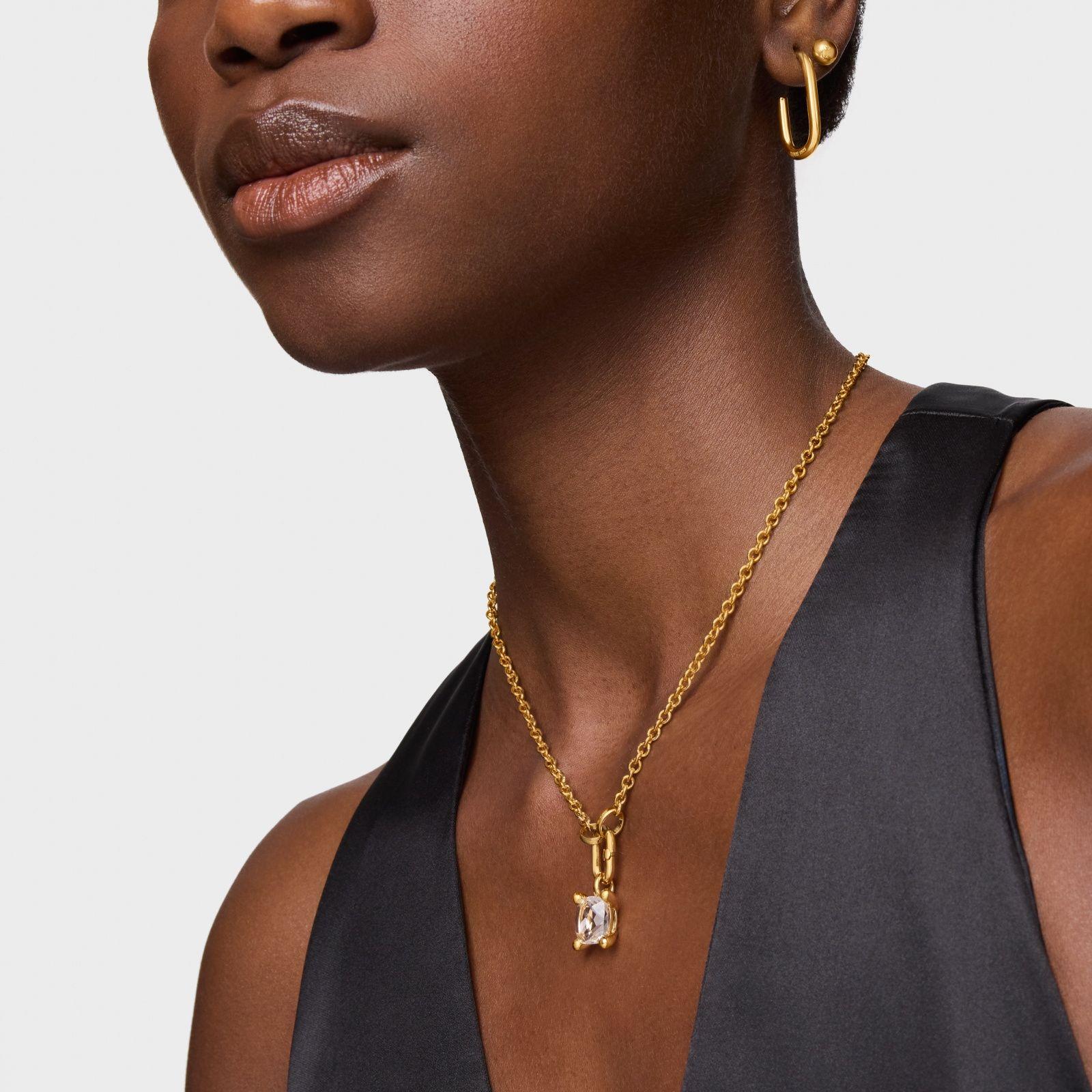 Colgante pequeño con baño de oro 18 kt sobre plata y cuarzo cristal de roca Color White-6