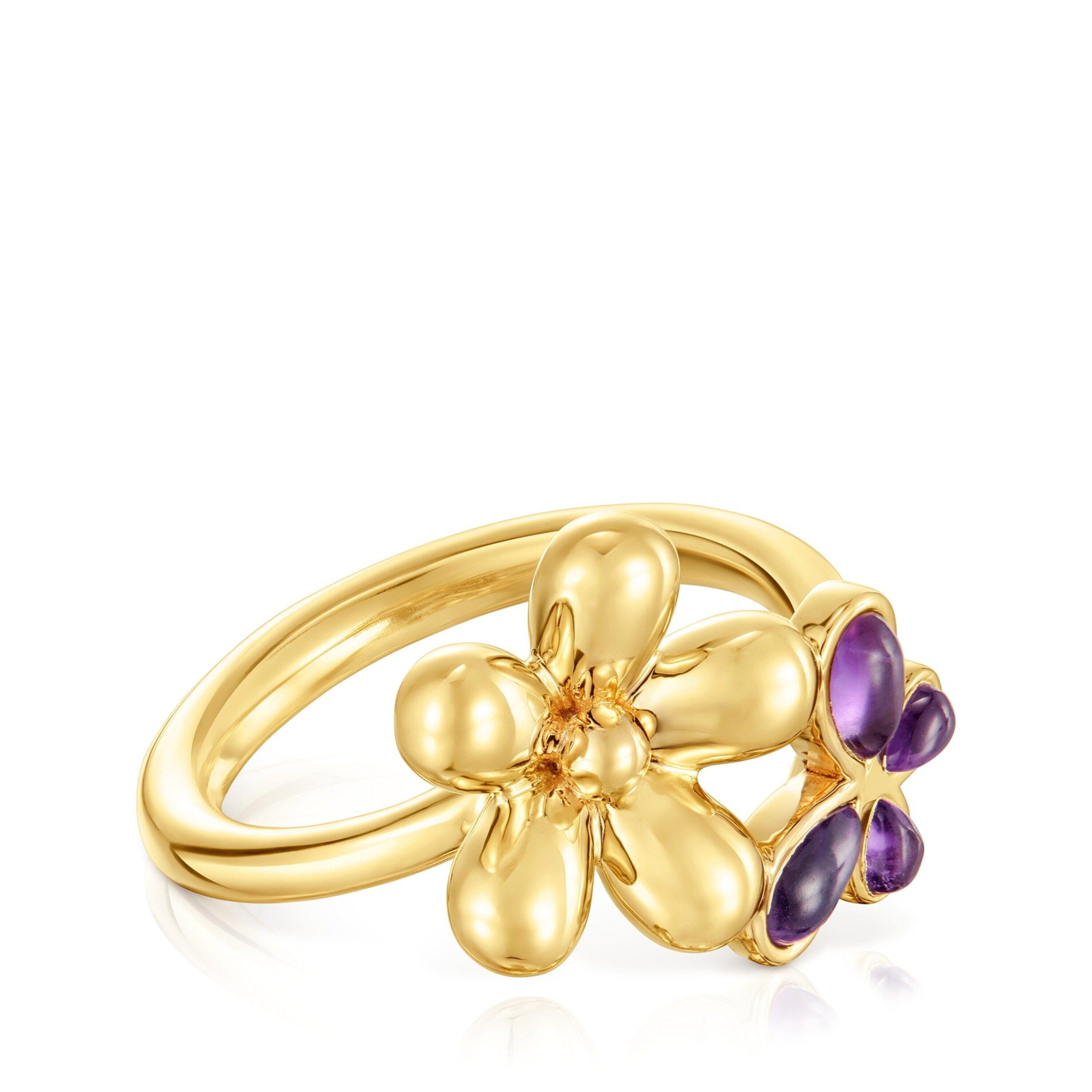 Anillo con baño de oro de 18 kt sobre plata y amatista Daisy-1