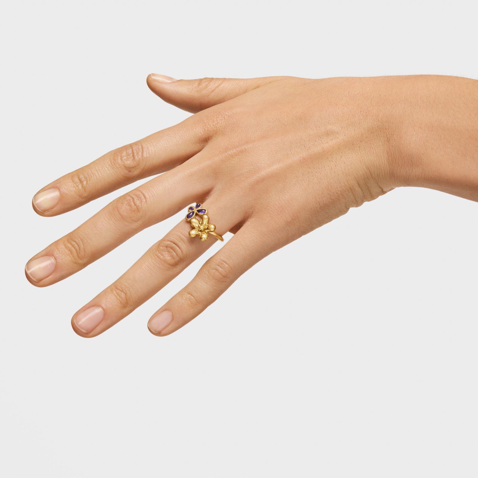 Anillo con baño de oro de 18 kt sobre plata y amatista Daisy-3