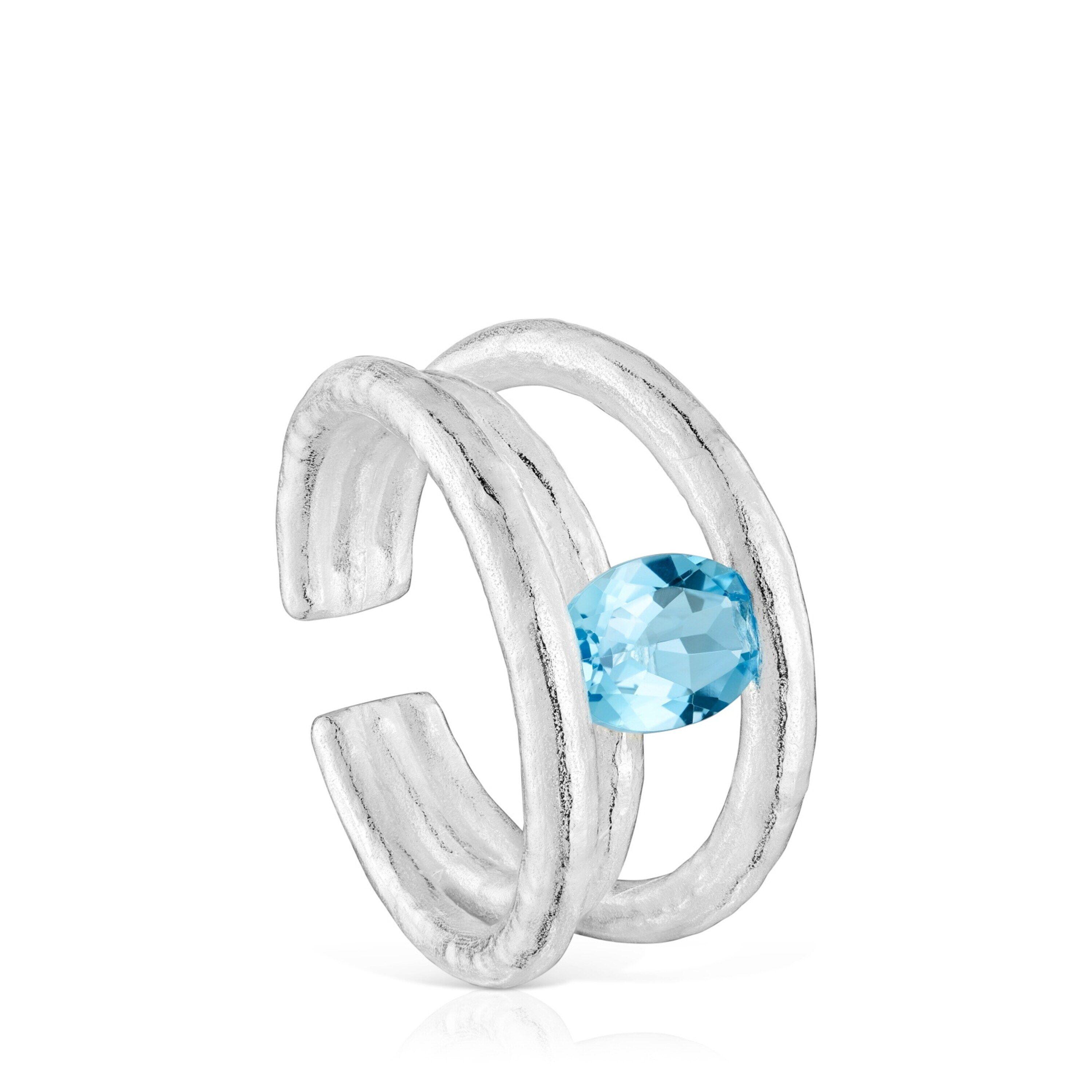Anillo abierto de plata y topacio Duna-0