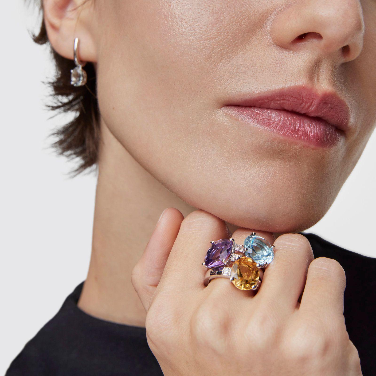 Anillo de plata con diamantes y topacio Basic Colors-4