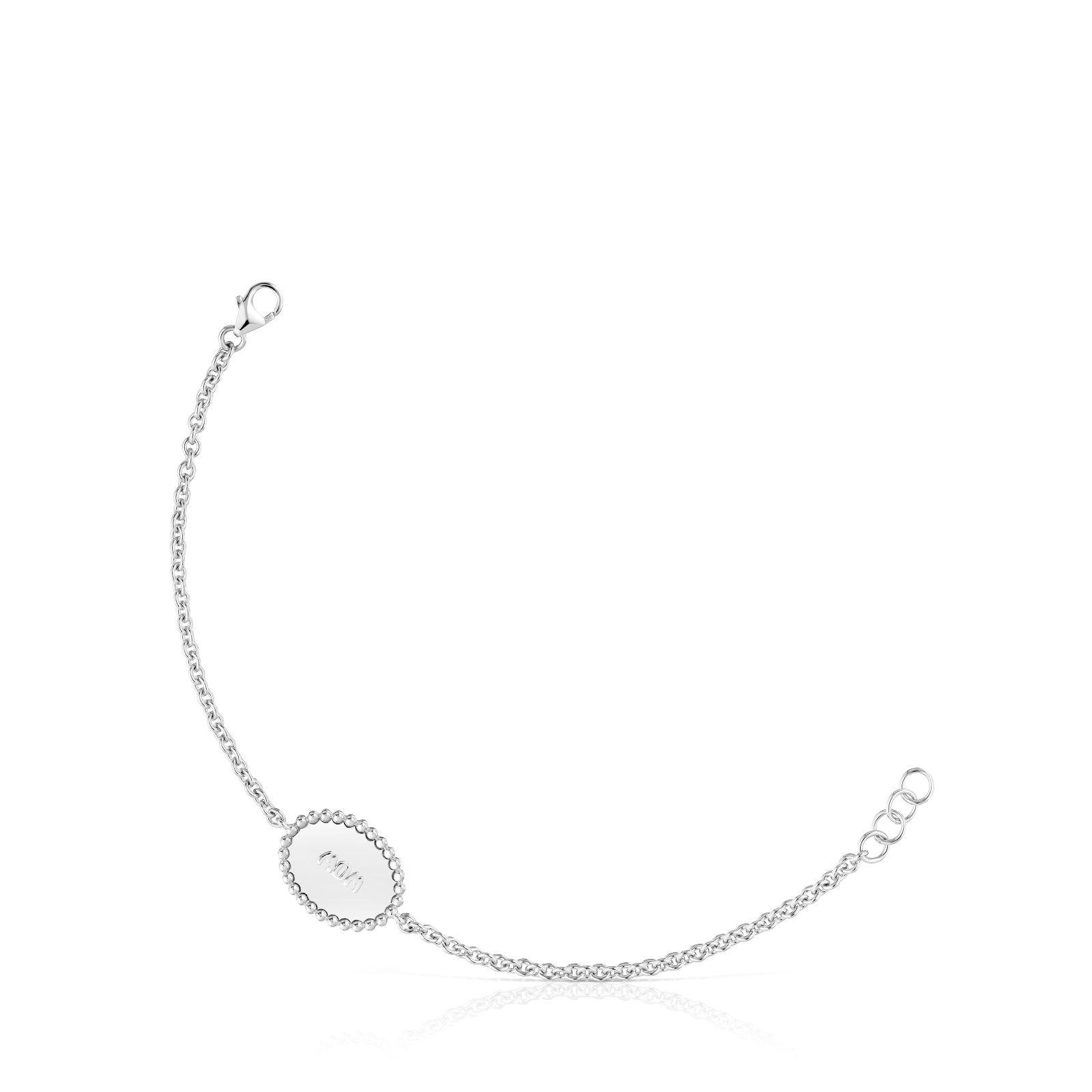 Pulsera cadena de plata placa TOUS Mom-4