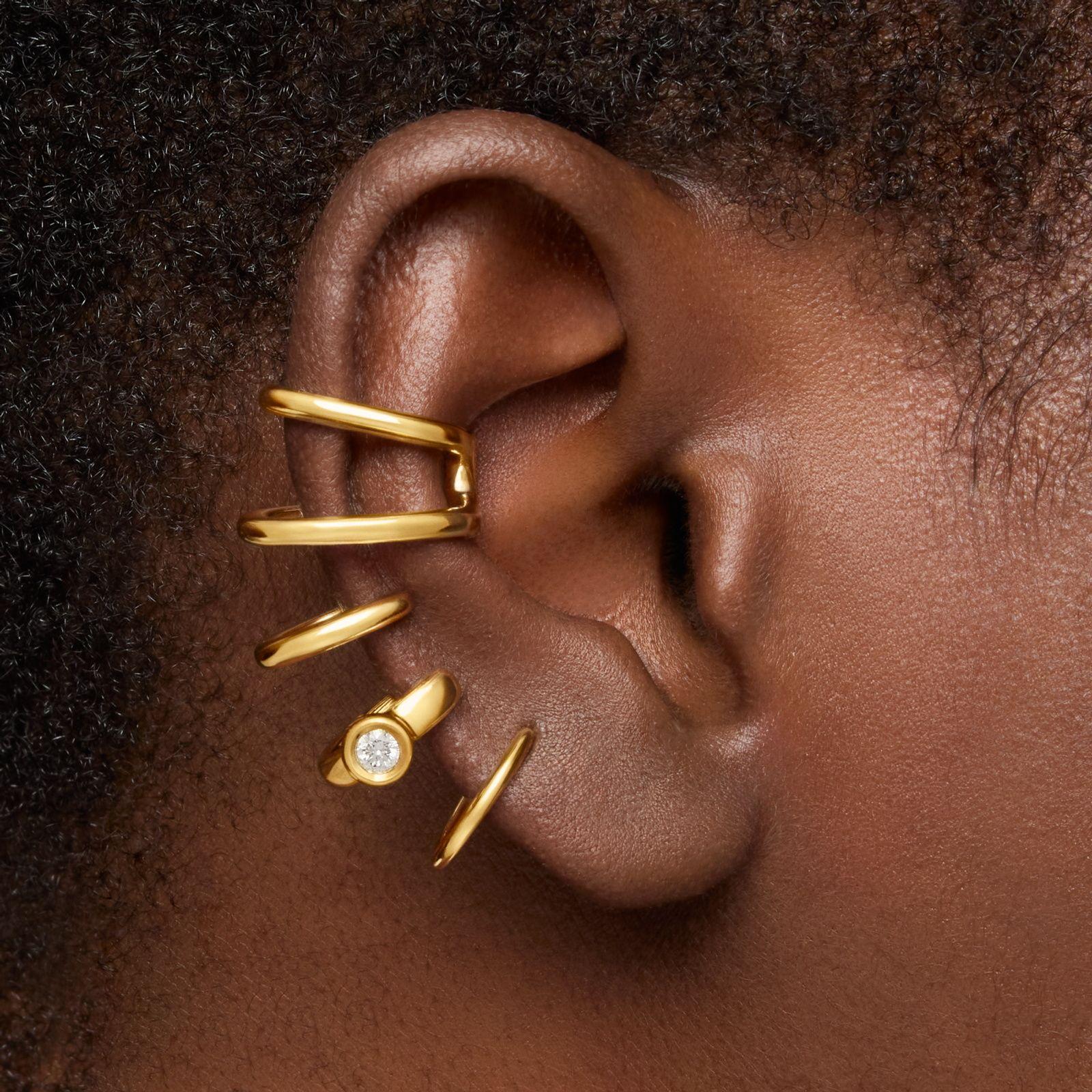 Earcuff 5 aros con baño de oro 18 kt plata y diamante de lab-4