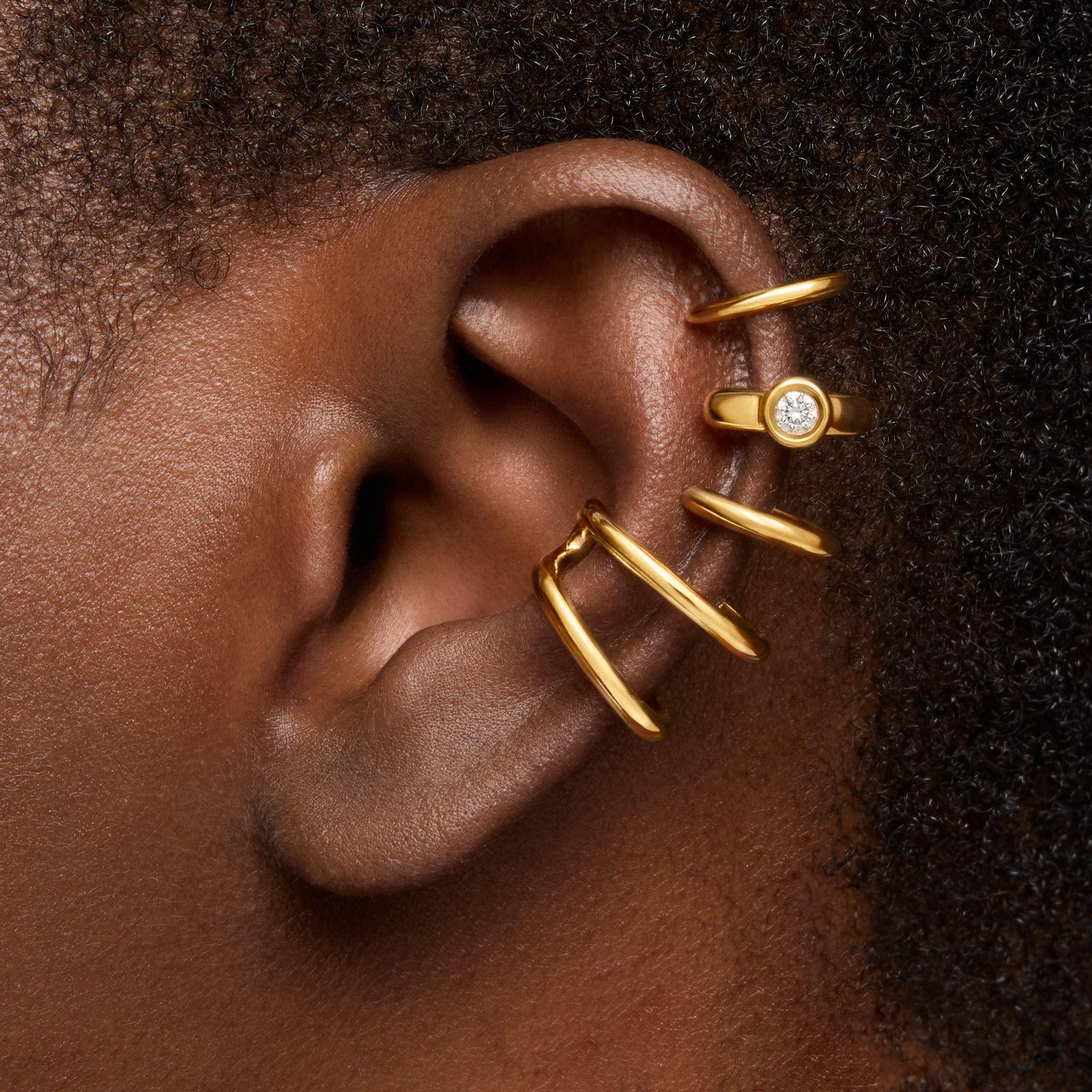Earcuff 5 aros con baño de oro 18 kt plata y diamante de lab-5