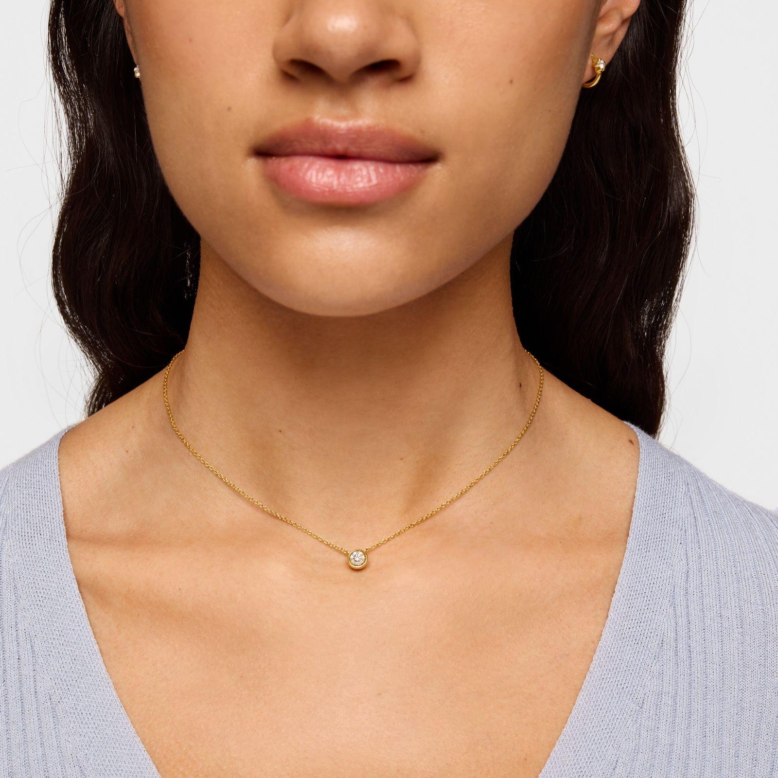 Collar corto baño de oro 18 kt sobre plata y diamante de lab-5