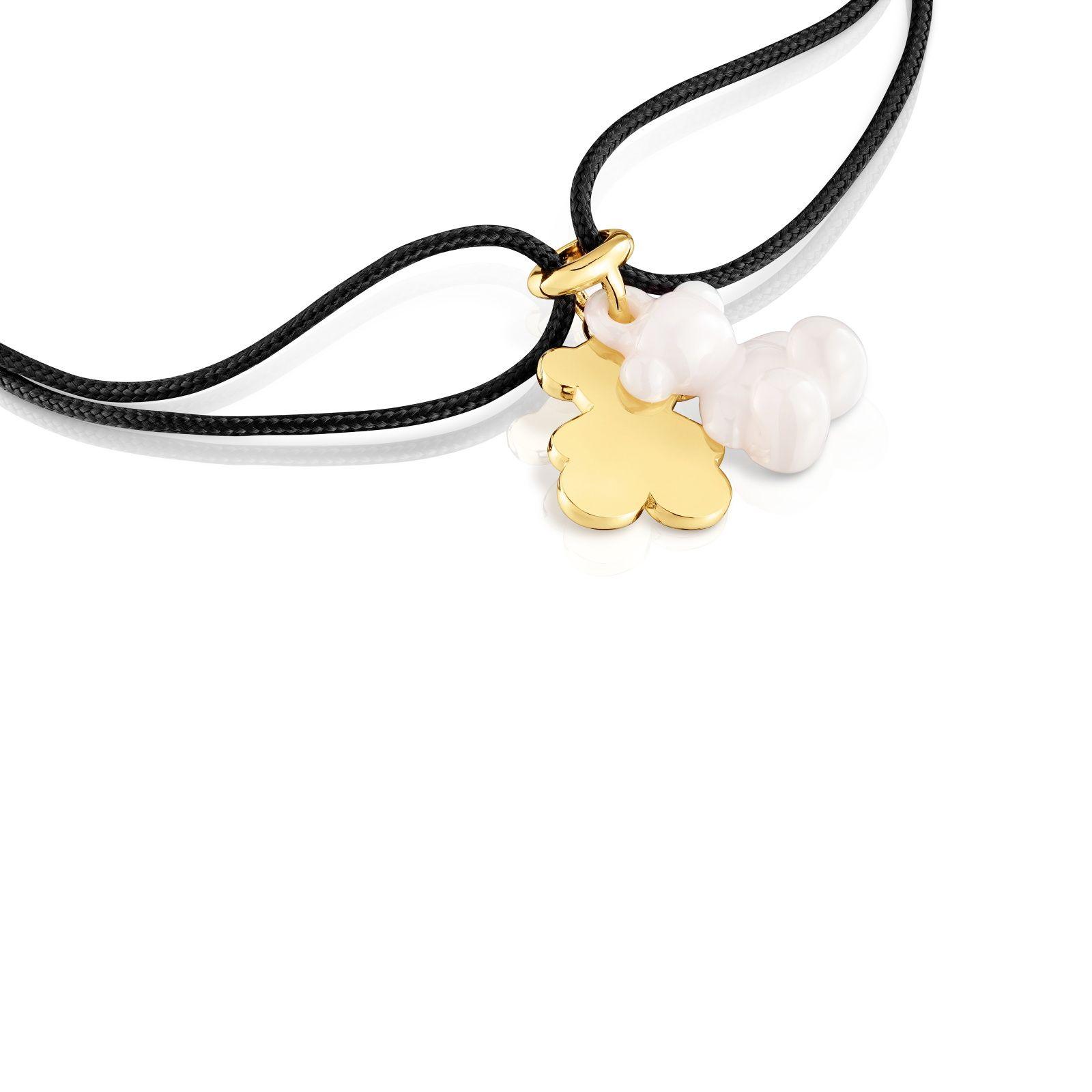 Pulsera doble oso con baño de oro 18 kt sobre plata, cerámica blanca y nylon negro Bold Bear-2
