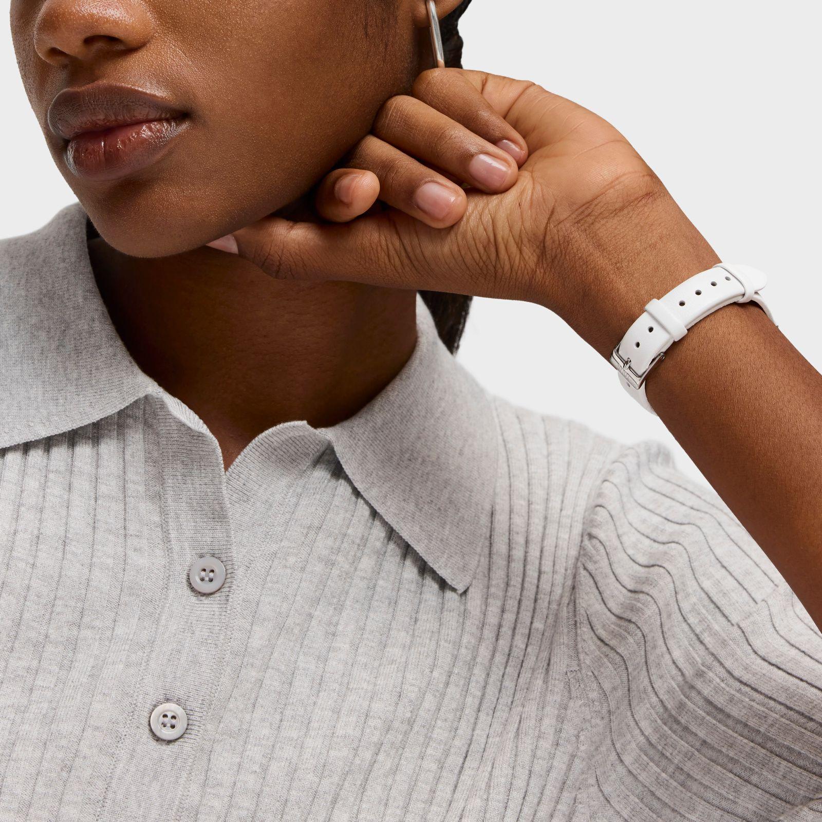 Reloj analógico de acero con correa de piel blanca Heritage-5