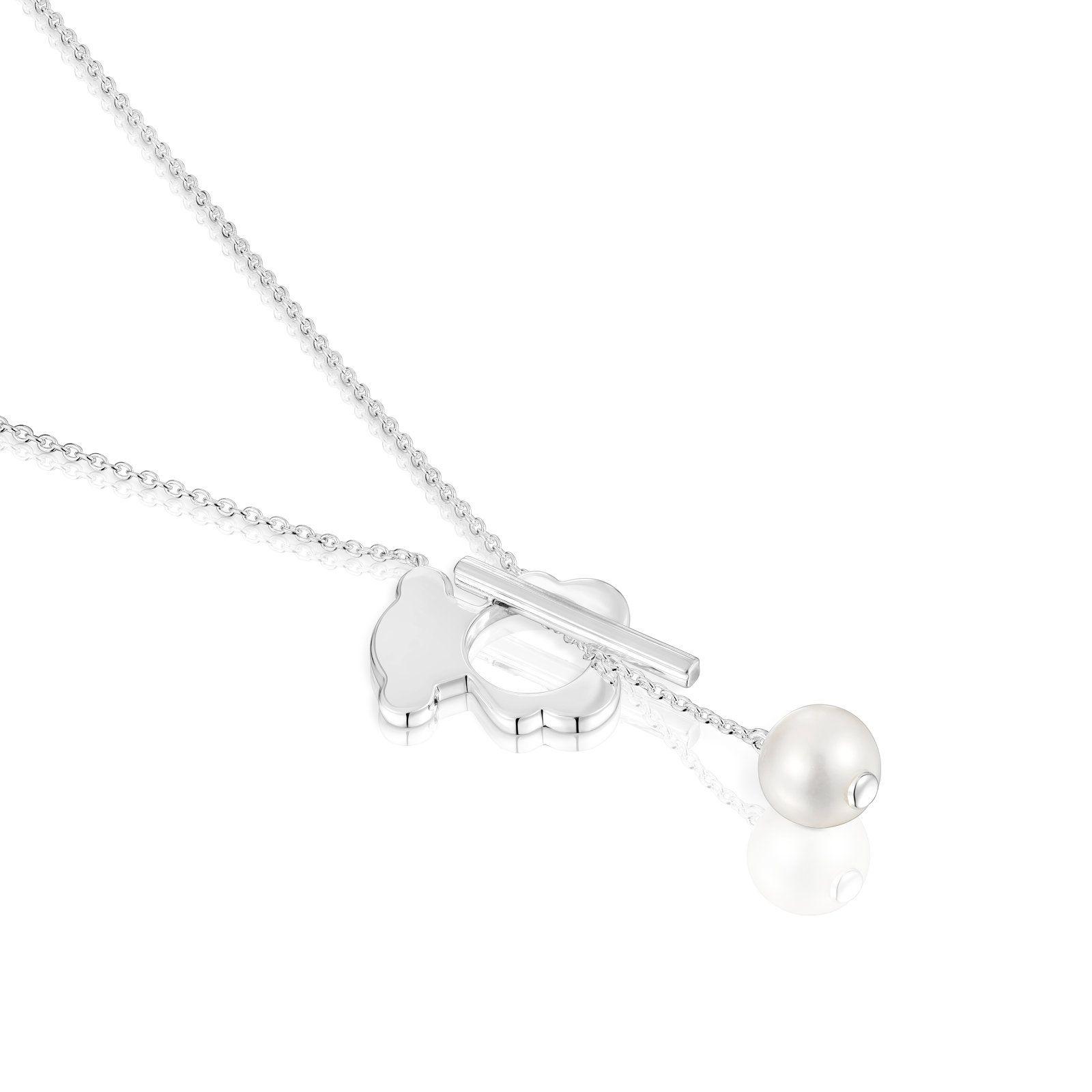 Collar corto oso de plata y perla cultivada I-Bear-2
