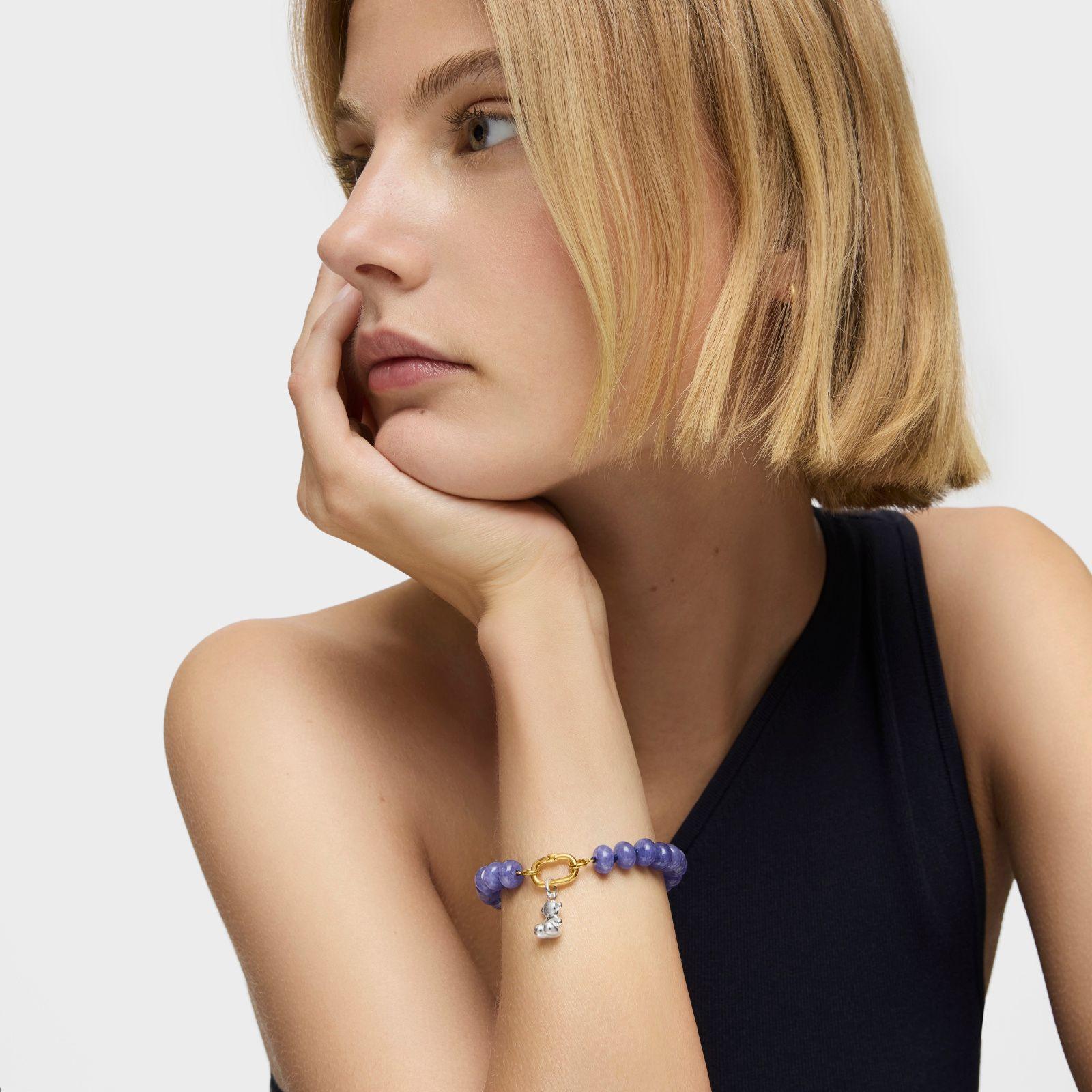 Pulsera baño de oro 18 kt y cuarzita azul Hold Oval-5