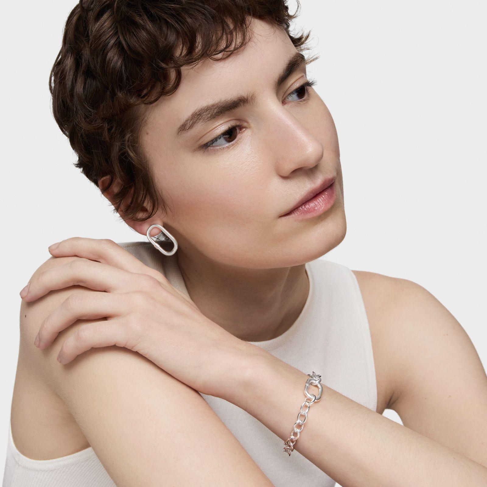 Pulsera cadena de plata y anilla Hold Oval-3