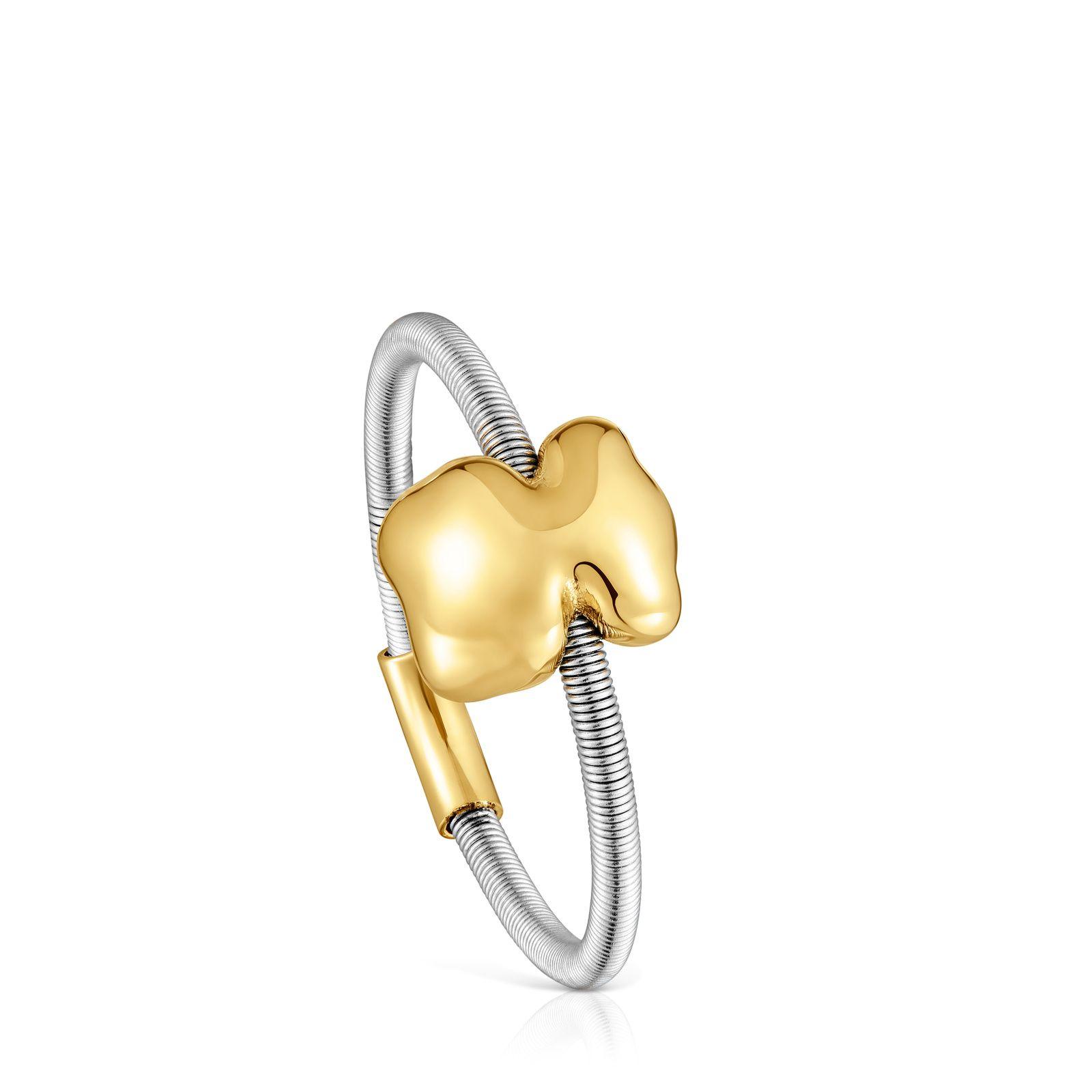 Anillo oso pequeño de oro y acero Mesh Tube-0